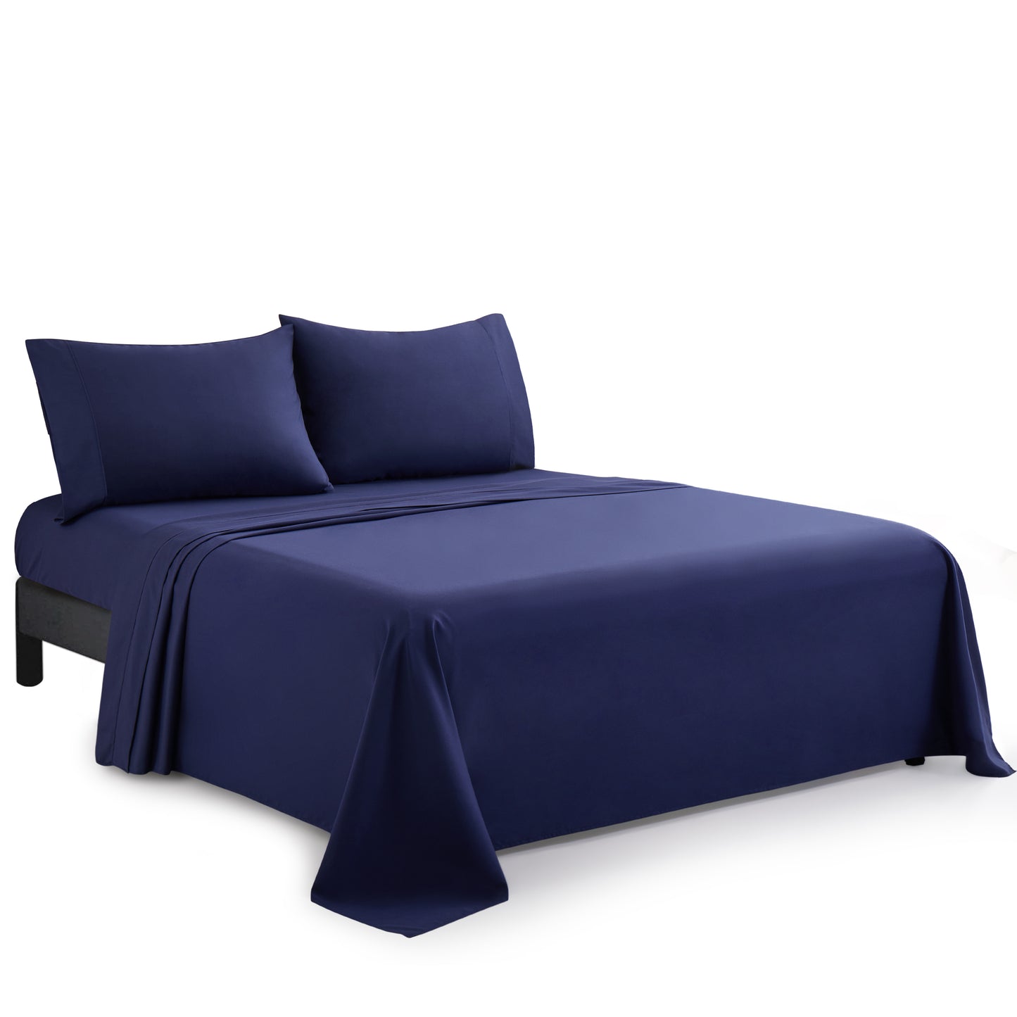 600 Thread Count Cotton Percale Soft Deep Pocket Solid Bedding All Season Sheet Set, Navy Blue