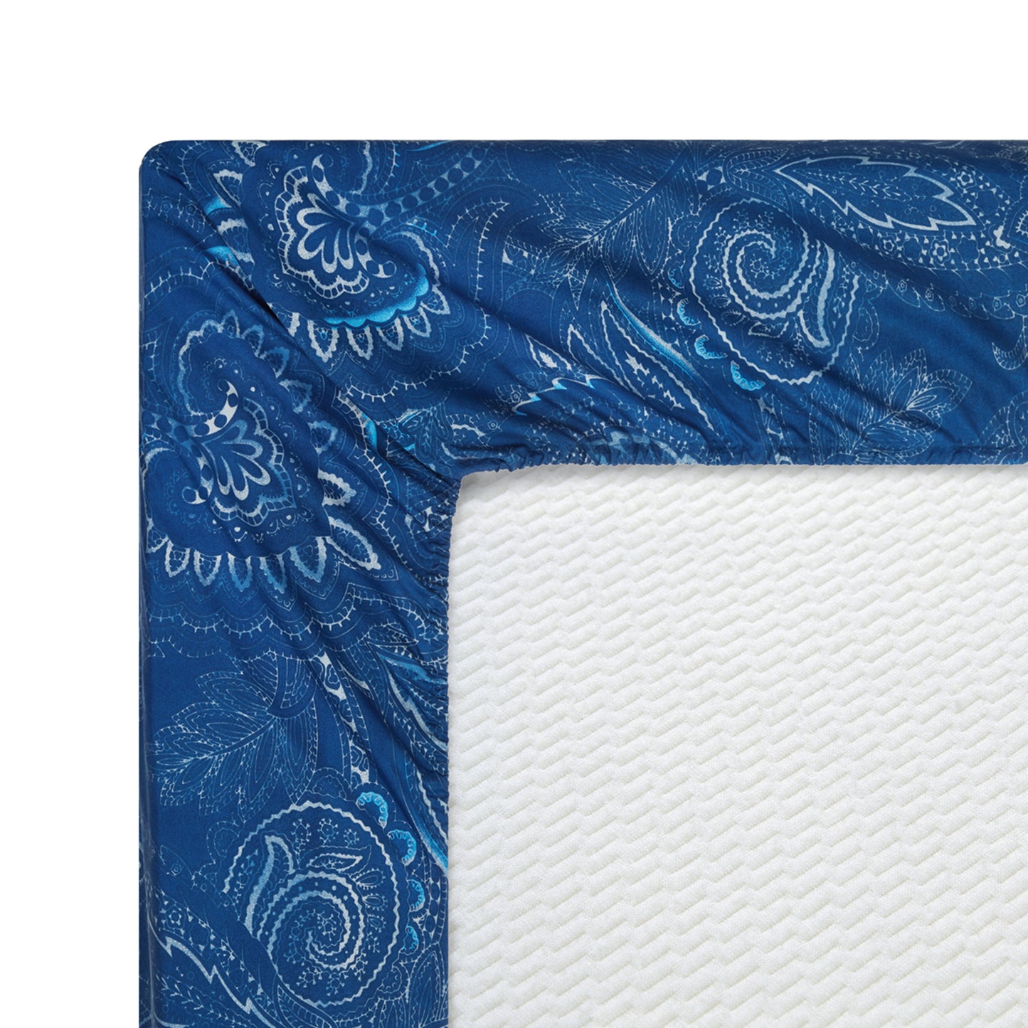 Printed Cotton Blend Percale 600 Thread Count Soft Deep Pocket All Season Bedding Sheet Set, Navy Blue Paisley Pattern