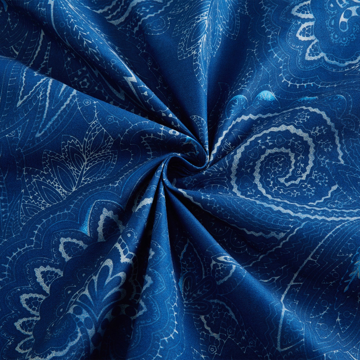 Printed Cotton Blend Percale 600 Thread Count Soft Deep Pocket All Season Bedding Sheet Set, Navy Blue Paisley Pattern