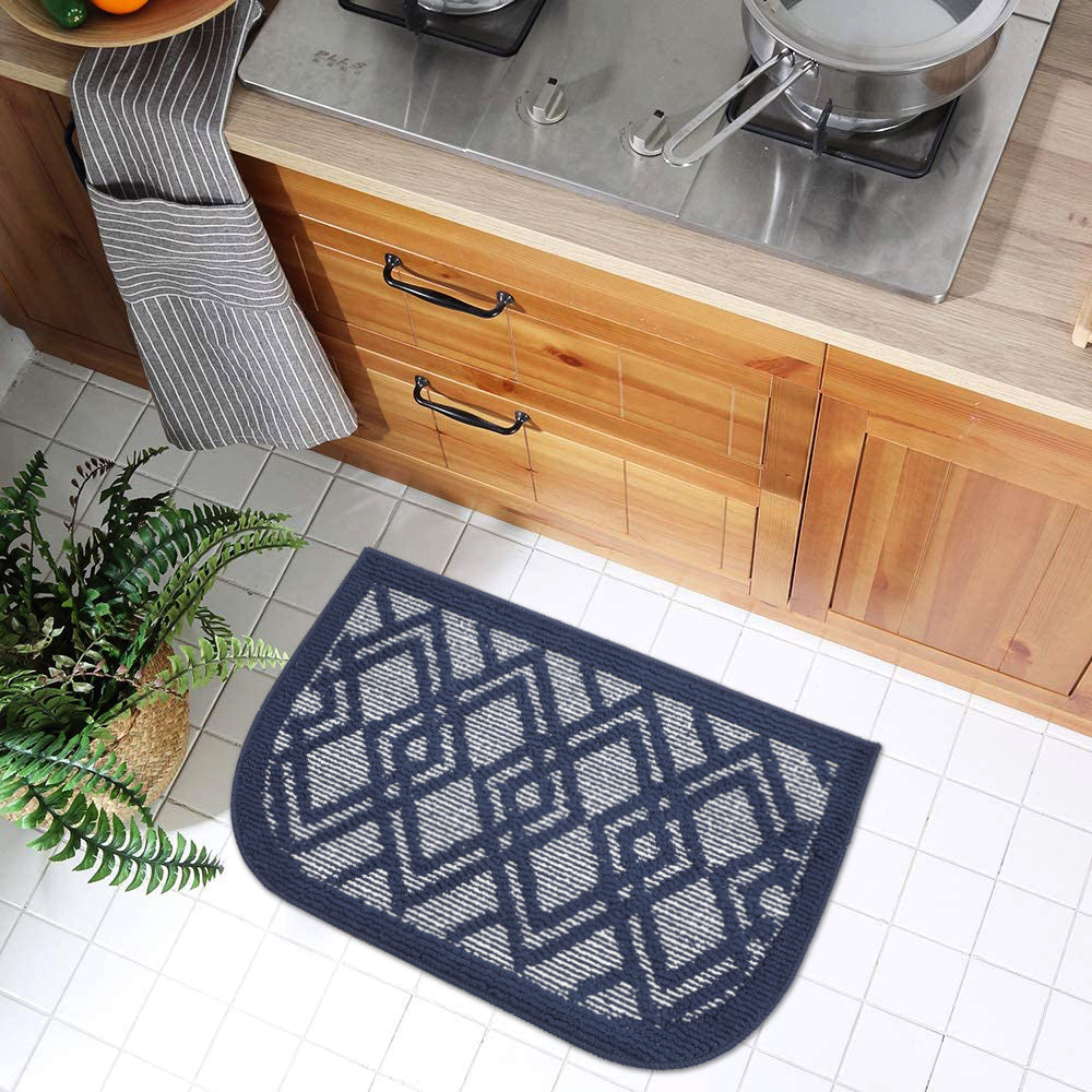 Decor Non-Slip Back Water Absorbent Soft Woven Runner Area Carpet Floor Mat Indoor Kitchen Rug, Navy Blue Geometric Design