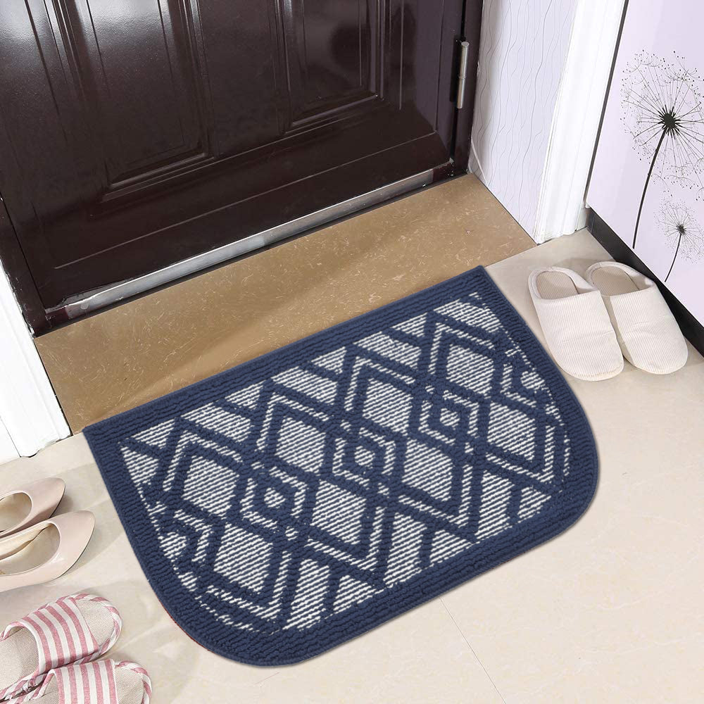 Decor Non-Slip Back Water Absorbent Soft Woven Runner Area Carpet Floor Mat Indoor Kitchen Rug, Navy Blue Geometric Design
