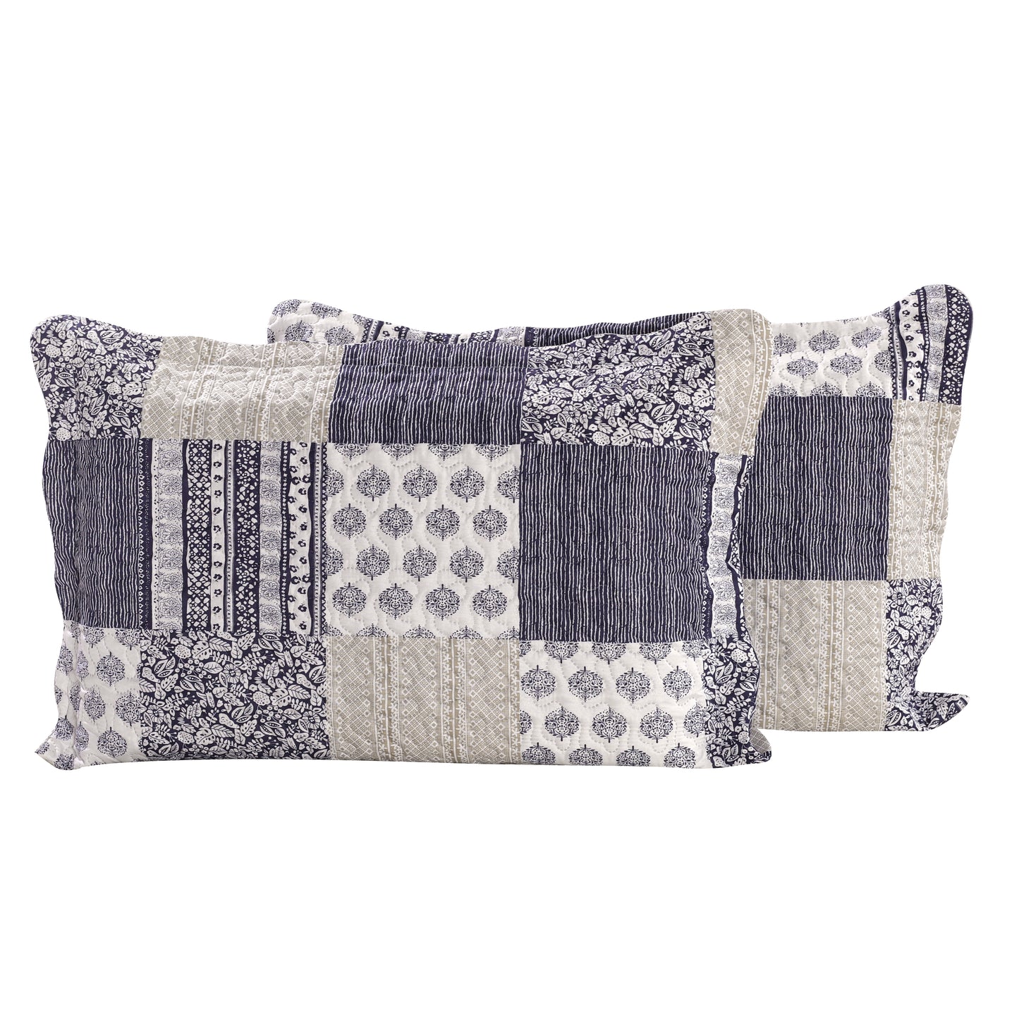 Printed Embossed Pinsonic Soft Bedding Summer Quilt Set, Navy Blue Plaid