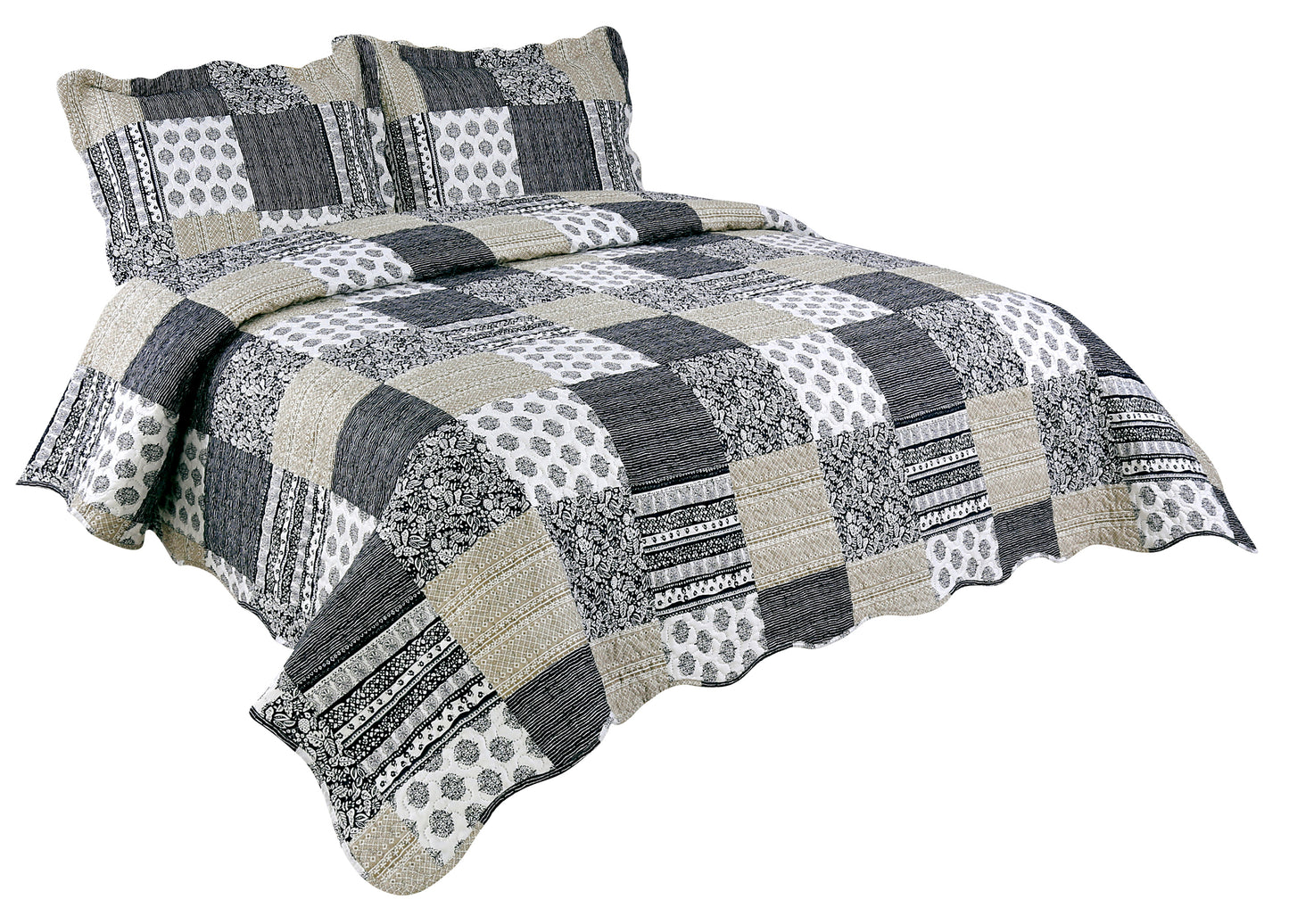 Printed Embossed Pinsonic Soft Bedding Summer Quilt Set, Navy Blue Plaid