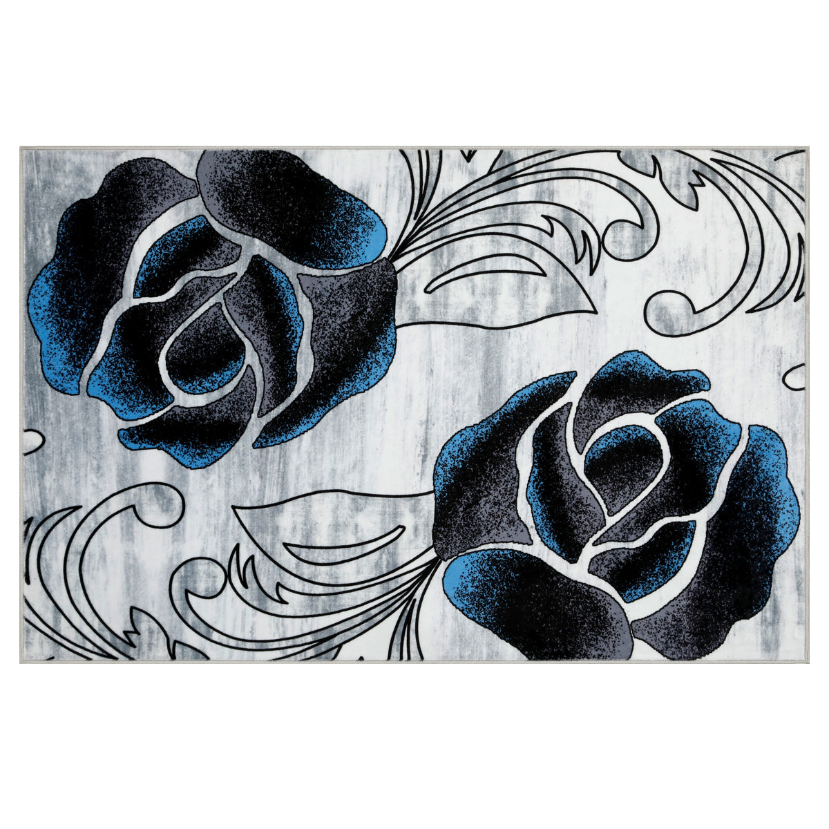 Decor Non-Slip Back Soft Runner Area Carpet Floor Area Rug Indoor Accent Decorative Mat, Black Blue Rose Floral