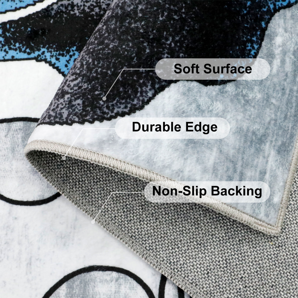Decor Non-Slip Back Soft Runner Area Carpet Floor Area Rug Indoor Accent Decorative Mat, Black Blue Rose Floral