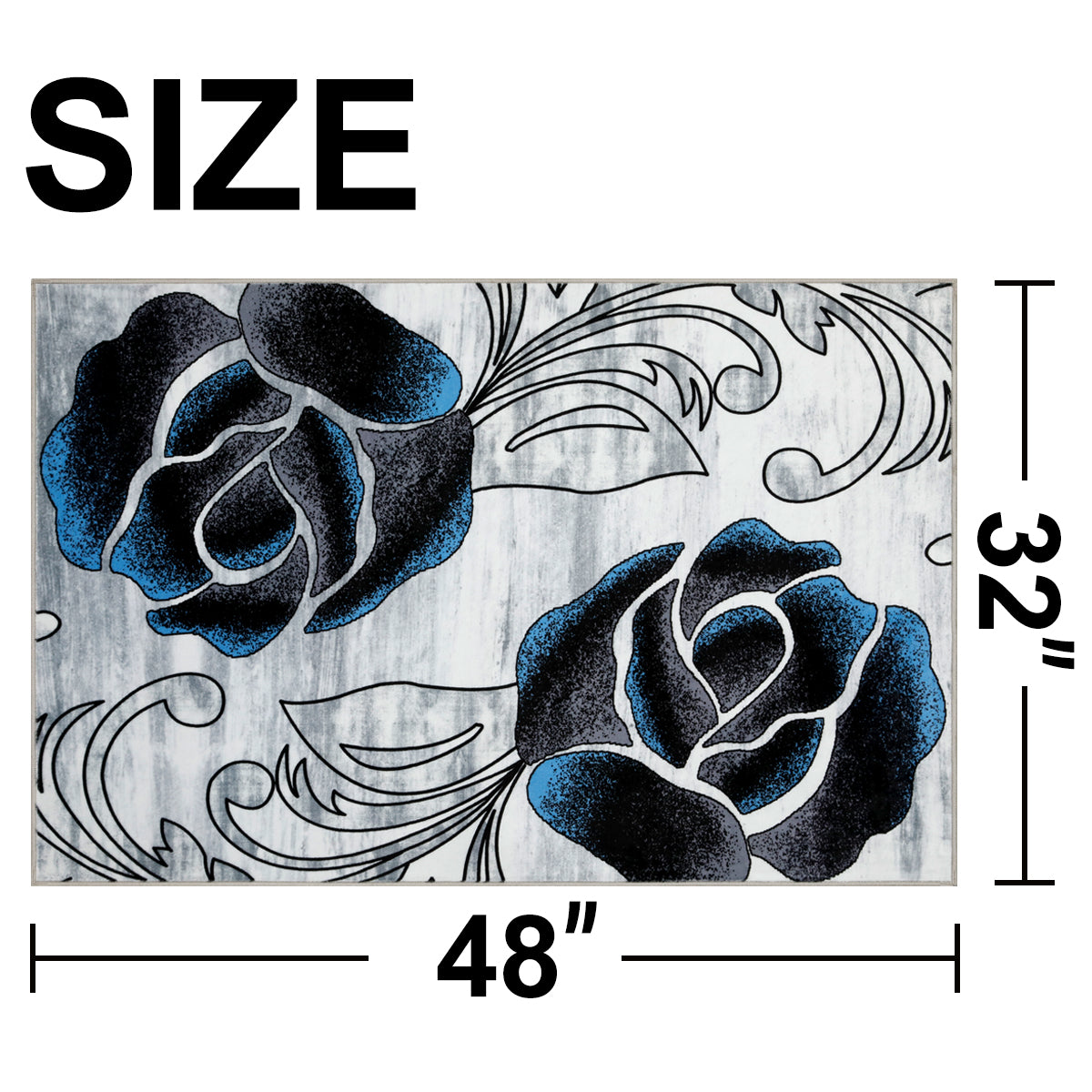Decor Non-Slip Back Soft Runner Area Carpet Floor Area Rug Indoor Accent Decorative Mat, Black Blue Rose Floral
