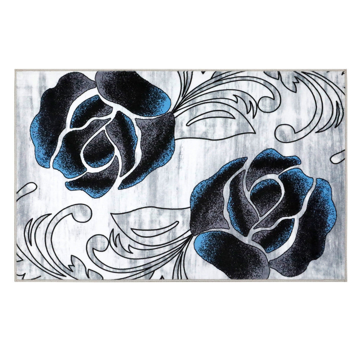 Decor Non-Slip Back Soft Runner Area Carpet Floor Area Rug Indoor Accent Decorative Mat, Black Blue Rose Floral
