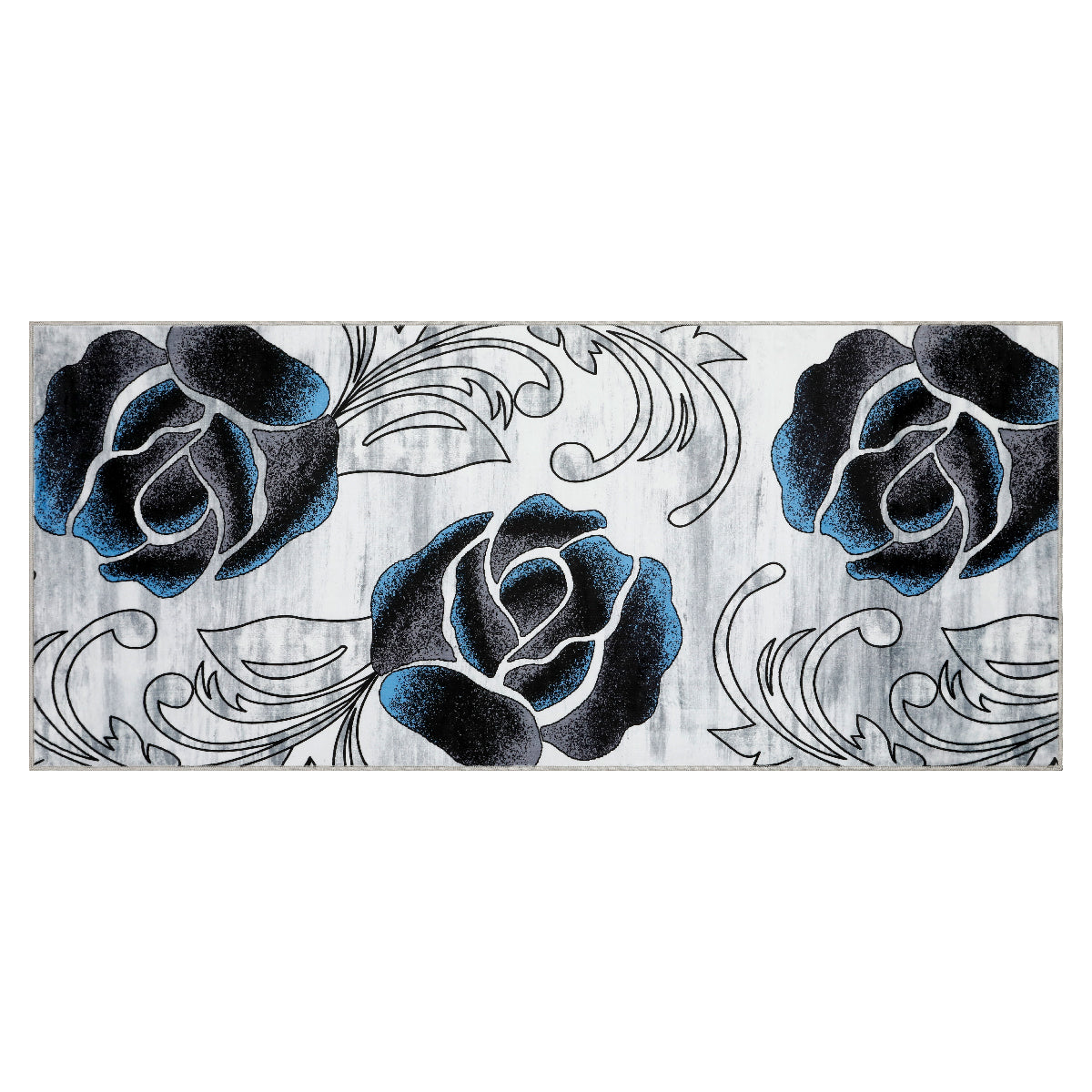 Decor Non-Slip Back Soft Runner Area Carpet Floor Area Rug Indoor Accent Decorative Mat, Black Blue Rose Floral