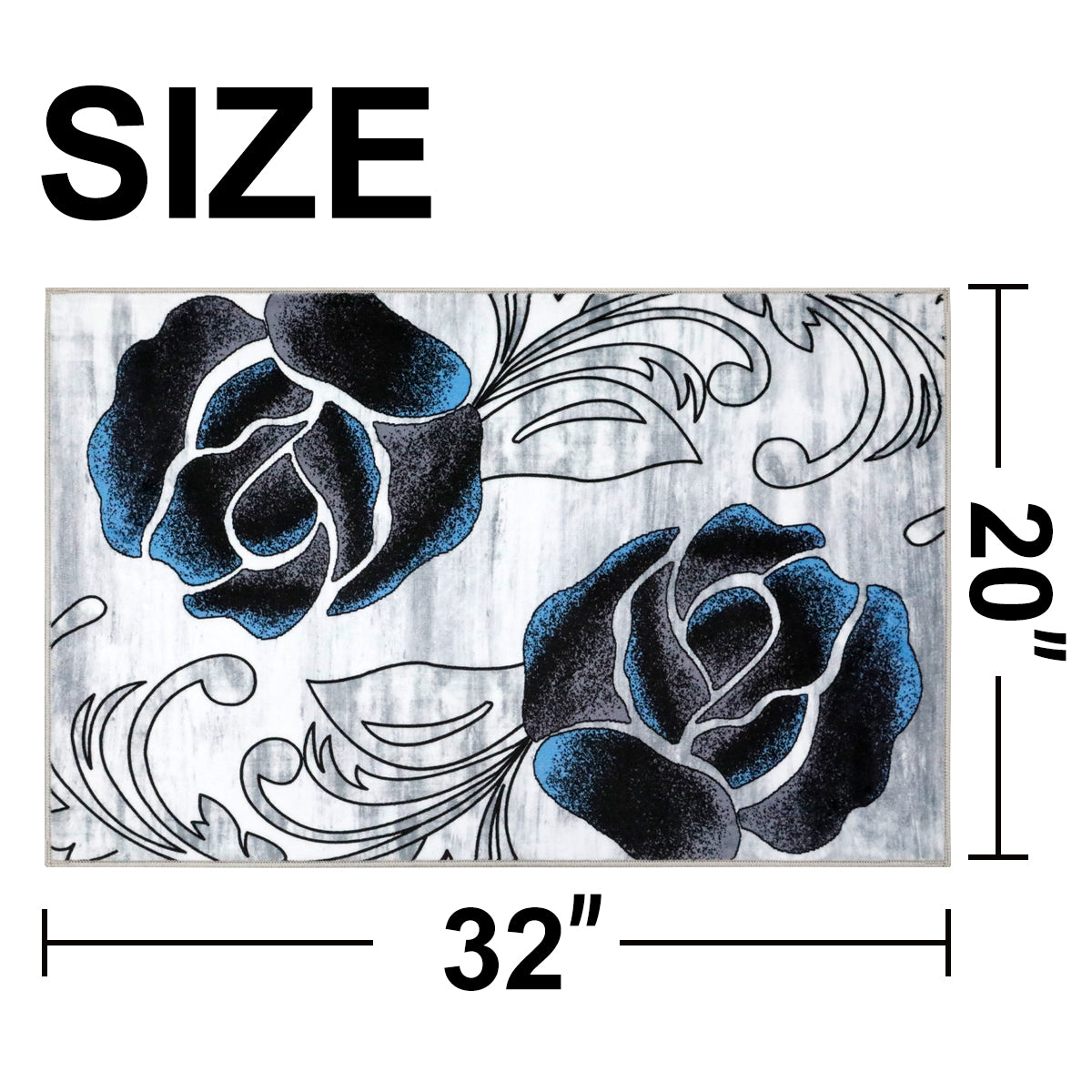 Decor Non-Slip Back Soft Runner Area Carpet Floor Area Rug Indoor Accent Decorative Mat, Black Blue Rose Floral