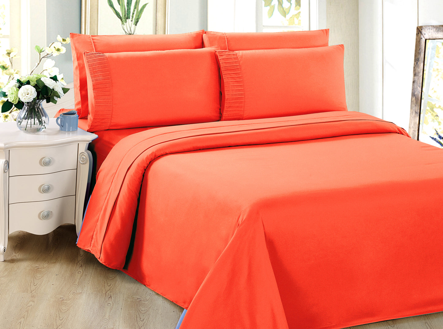 Solid Rayon from Bamboo Soft Silky Deep Pocket Bedding All Season Sheet Set, Orange