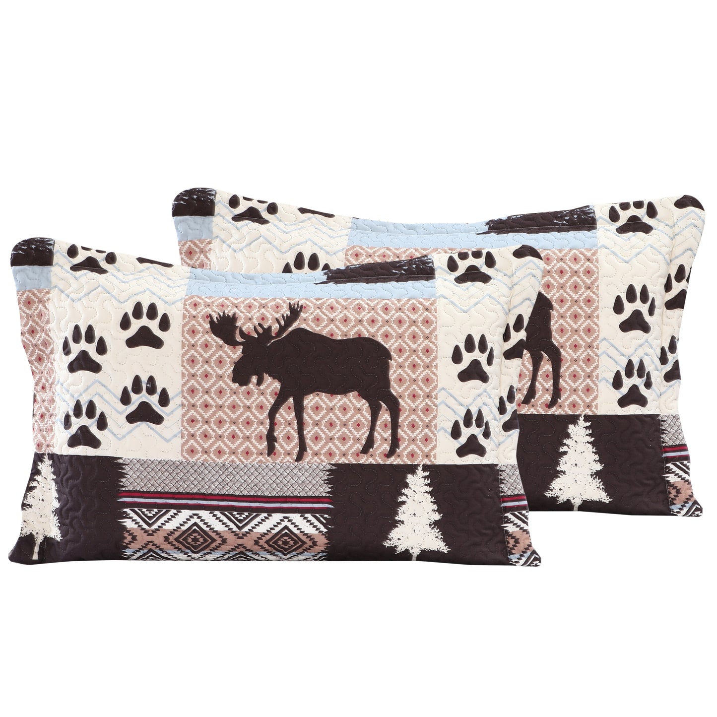 Printed Embossed Pinsonic Soft Bedding Summer Quilt Set, Cabin Moose Bear