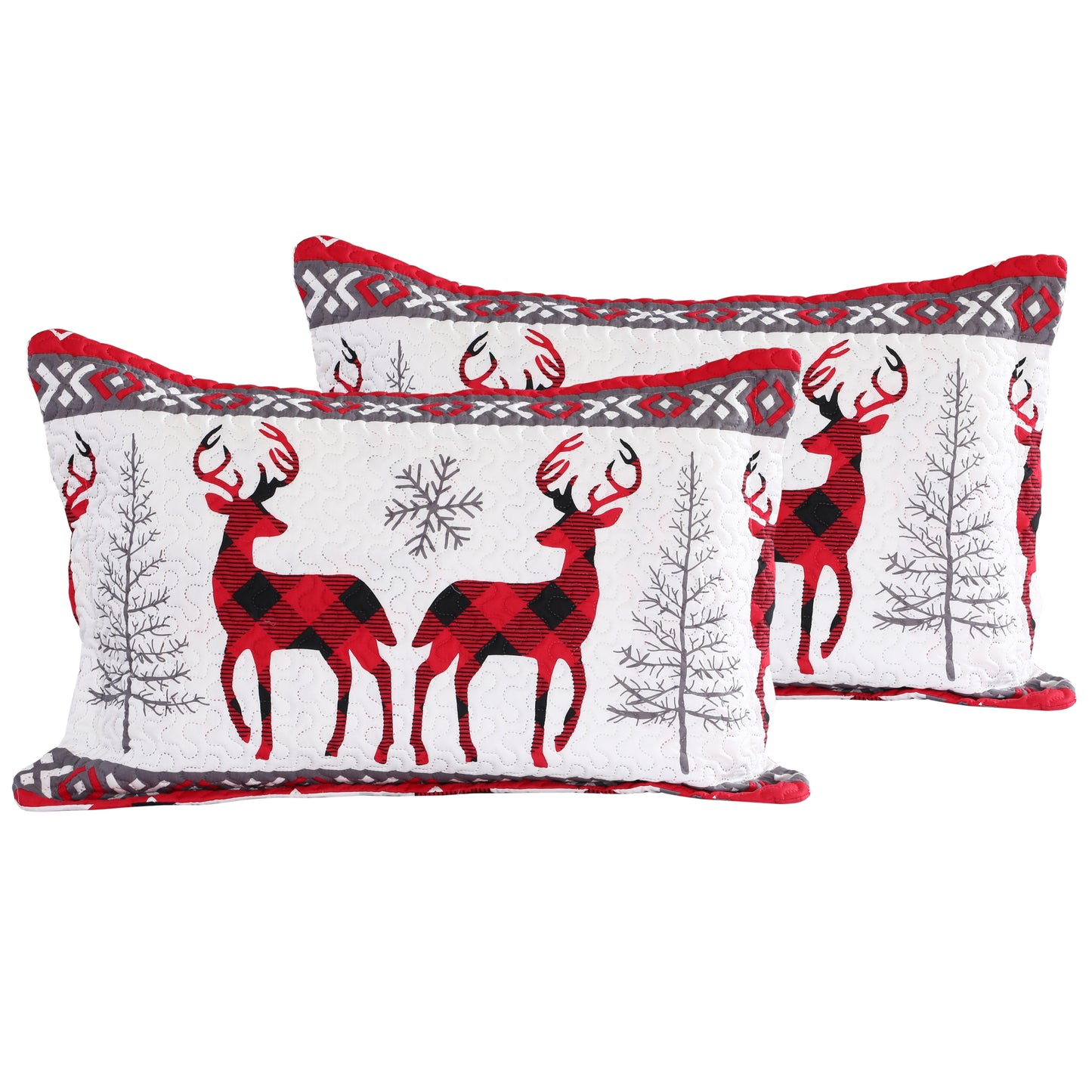 Printed Embossed Pinsonic Soft Bedding Summer Christmas Quilt Set, Xmas Snowflake Deer