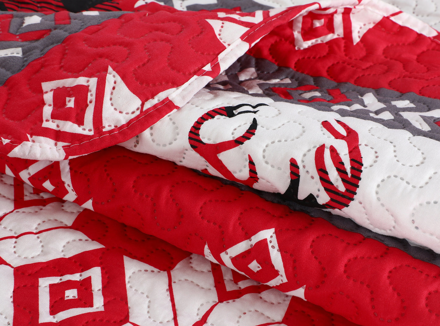 Printed Embossed Pinsonic Soft Bedding Summer Christmas Quilt Set, Xmas Snowflake Deer