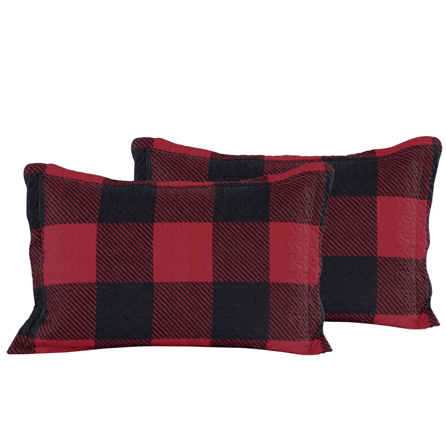 Printed Embossed Pinsonic Soft Bedding Summer Quilt Set, Red Black Plaid