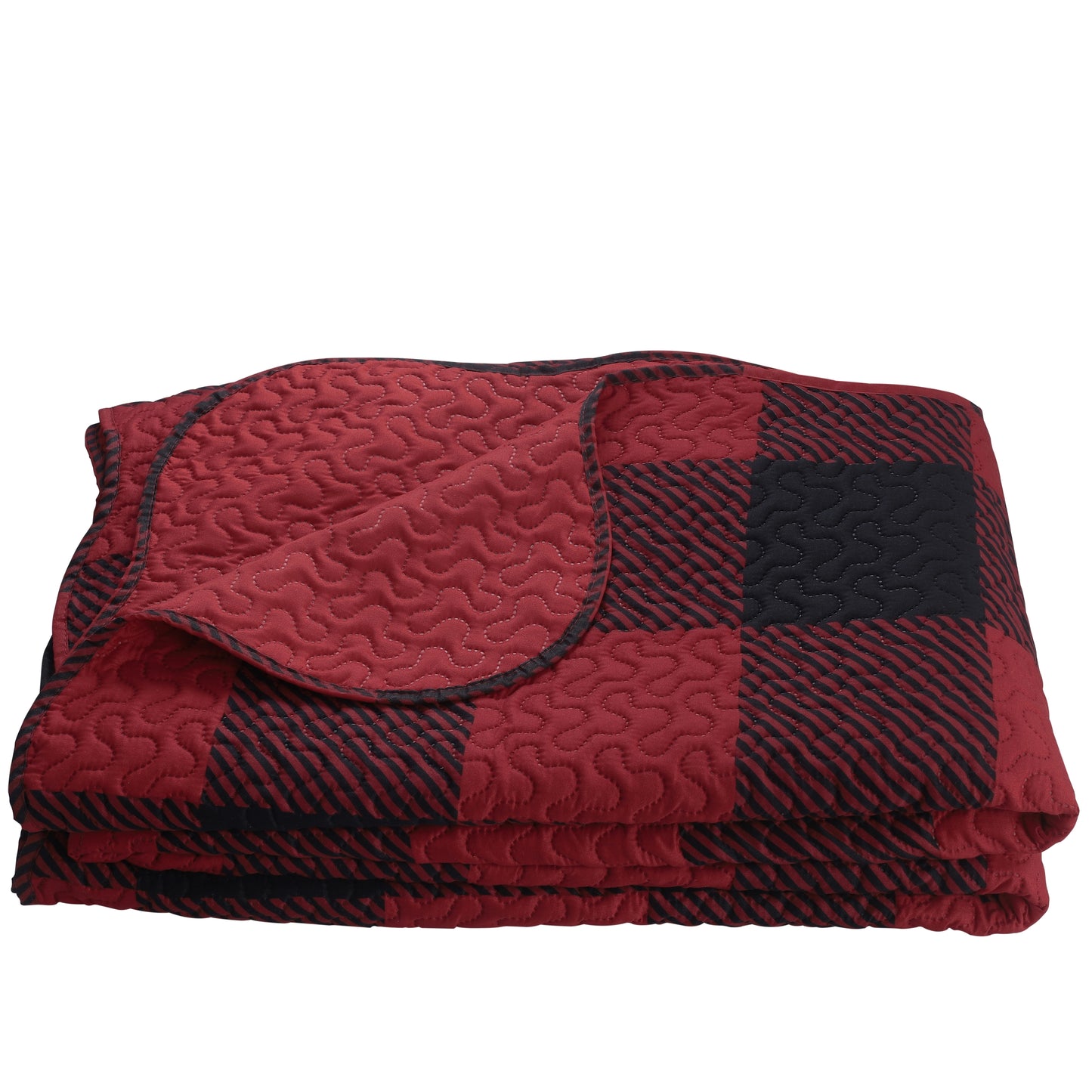 Printed Embossed Pinsonic Soft Bedding Summer Quilt Set, Red Black Plaid