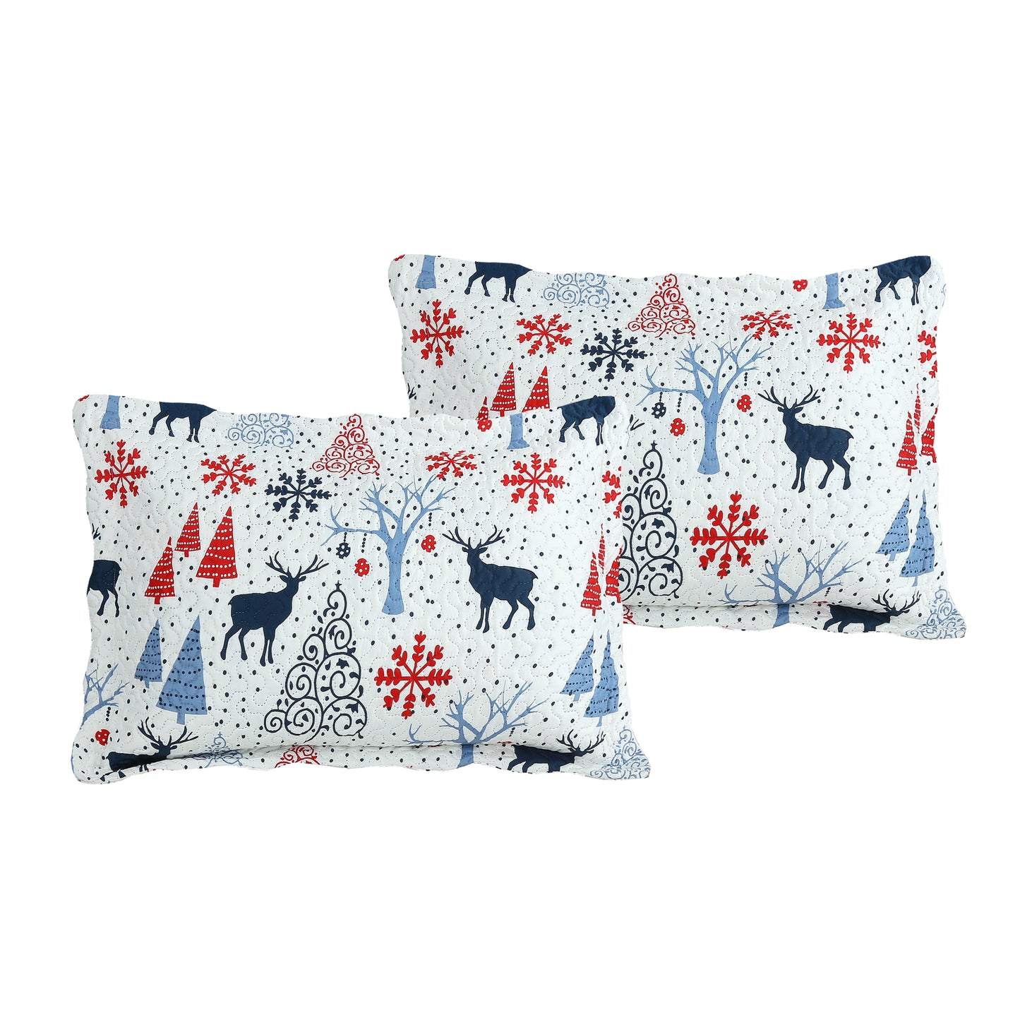 Printed Embossed Pinsonic Soft Bedding Summer Christmas Quilt Set, Xmas Reindeer