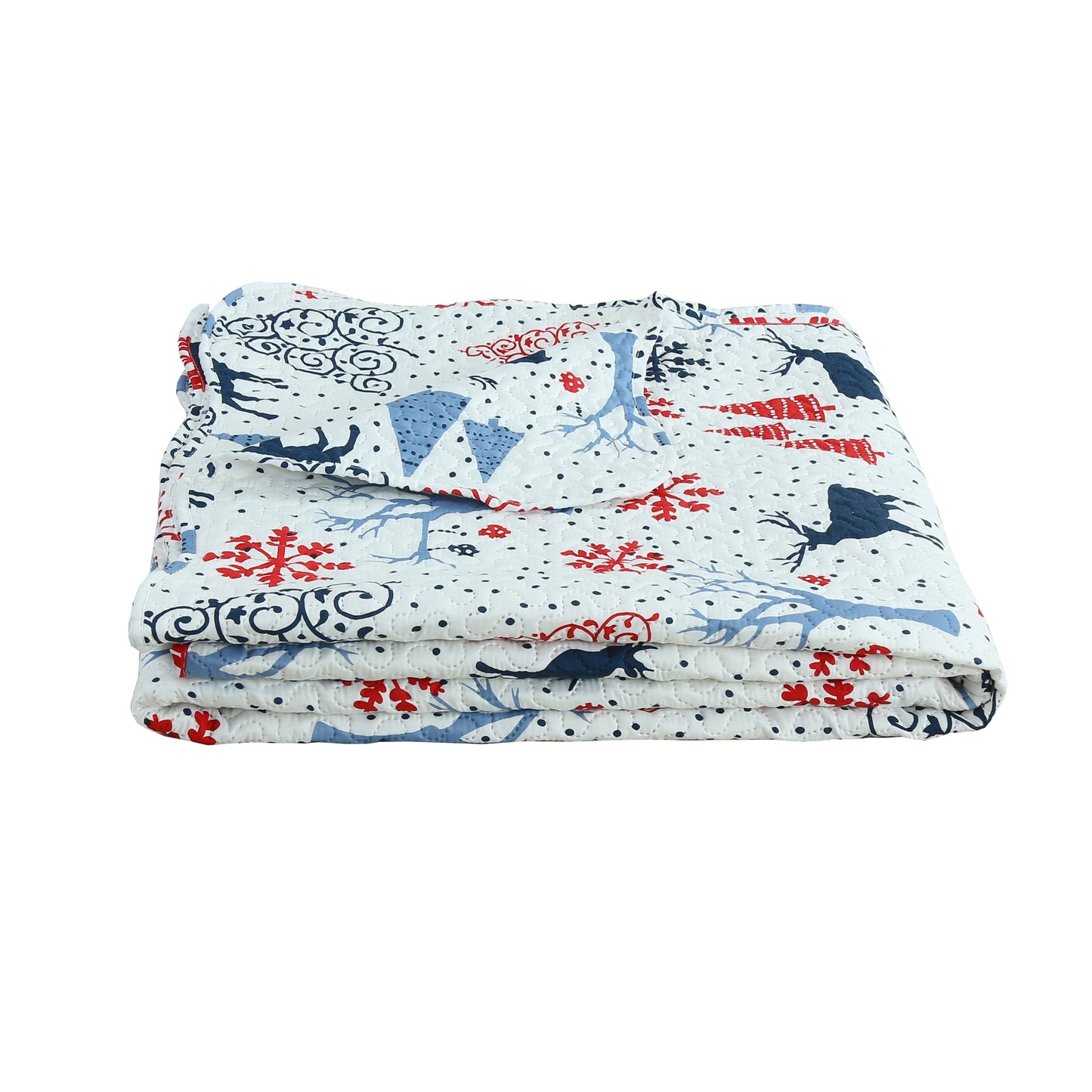 Printed Embossed Pinsonic Soft Bedding Summer Christmas Quilt Set, Xmas Reindeer