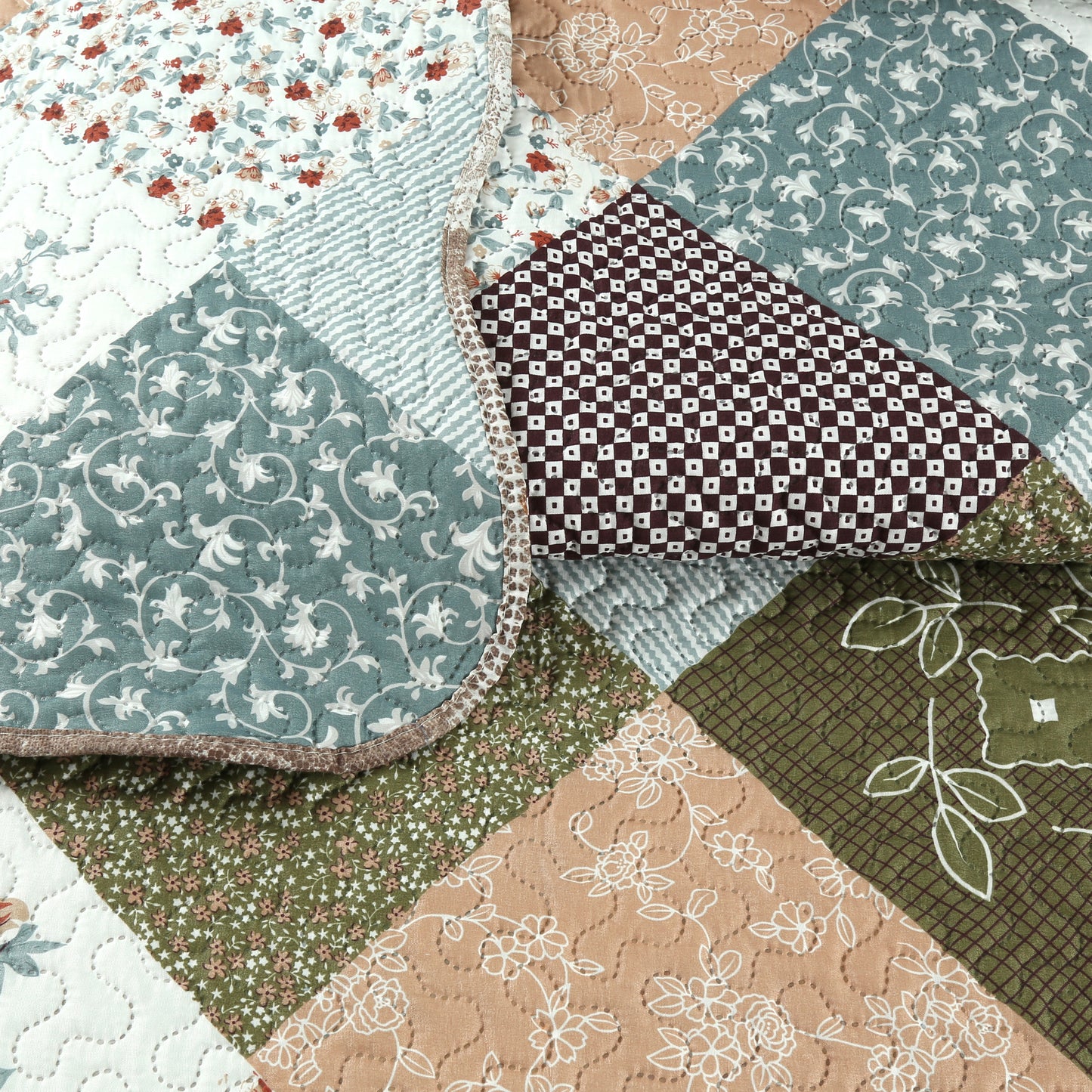 Printed Embossed Pinsonic Soft Bedding Summer Quilt Set, Modern Floral Plaid