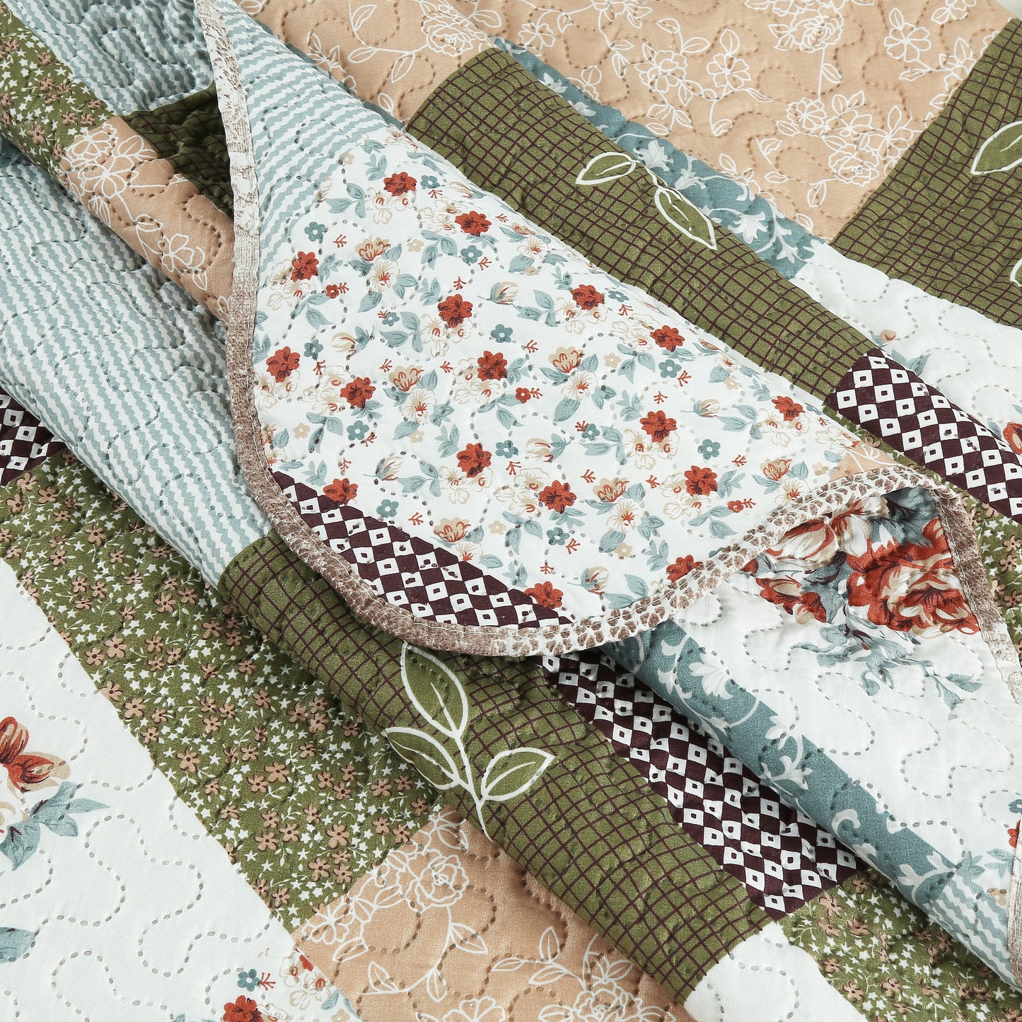 Printed Embossed Pinsonic Soft Bedding Summer Quilt Set, Modern Floral Plaid