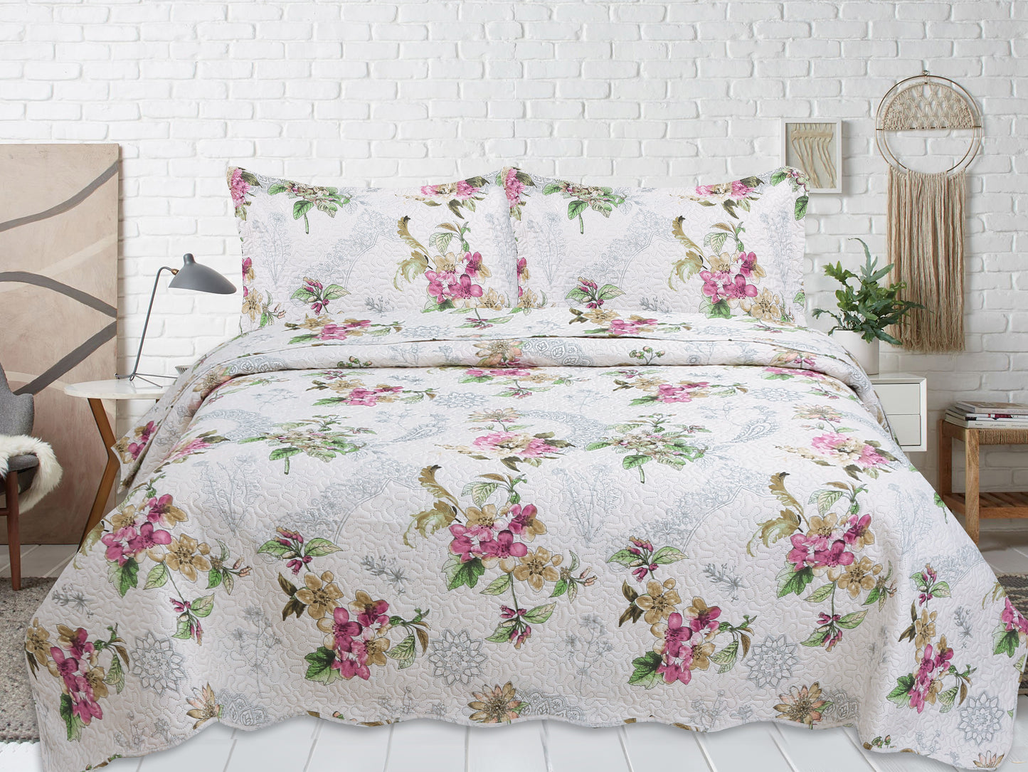 Printed Embossed Pinsonic Soft Bedding Summer Quilt Set, Purple Floral Mandala