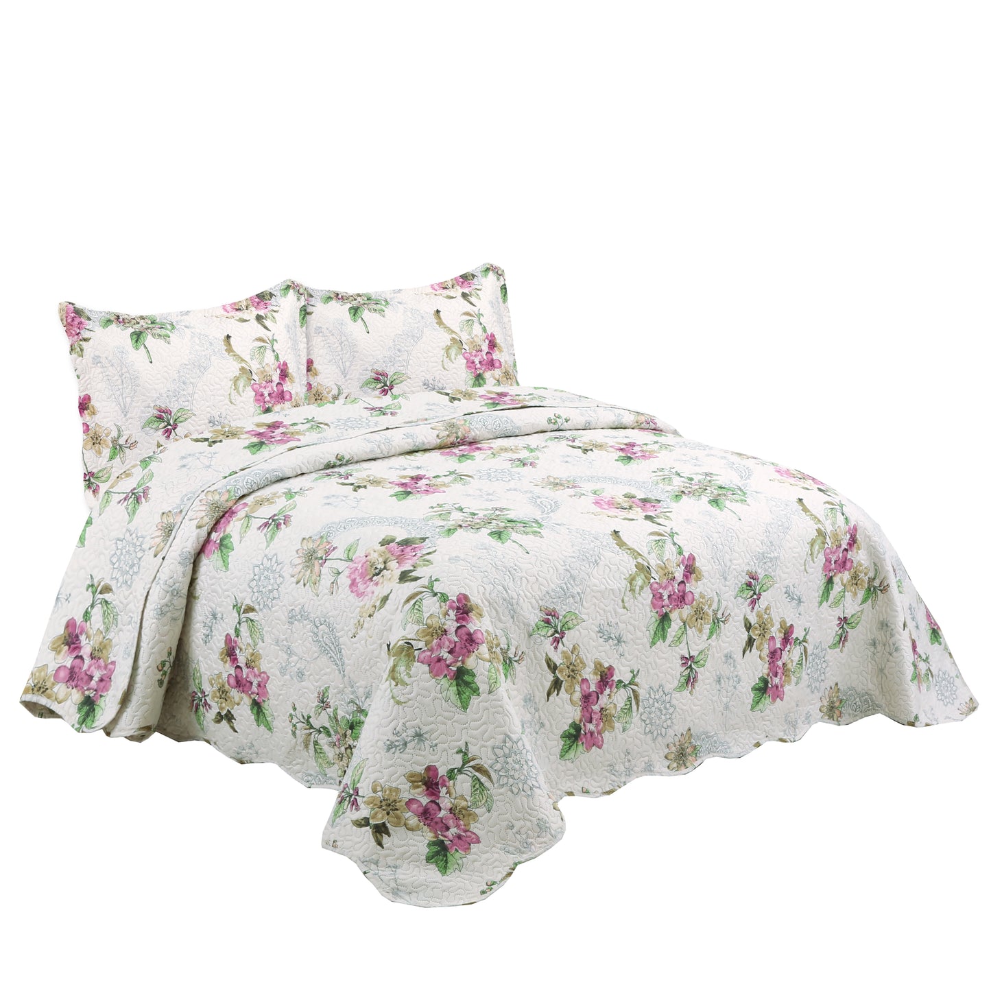 Printed Embossed Pinsonic Soft Bedding Summer Quilt Set, Purple Floral Mandala