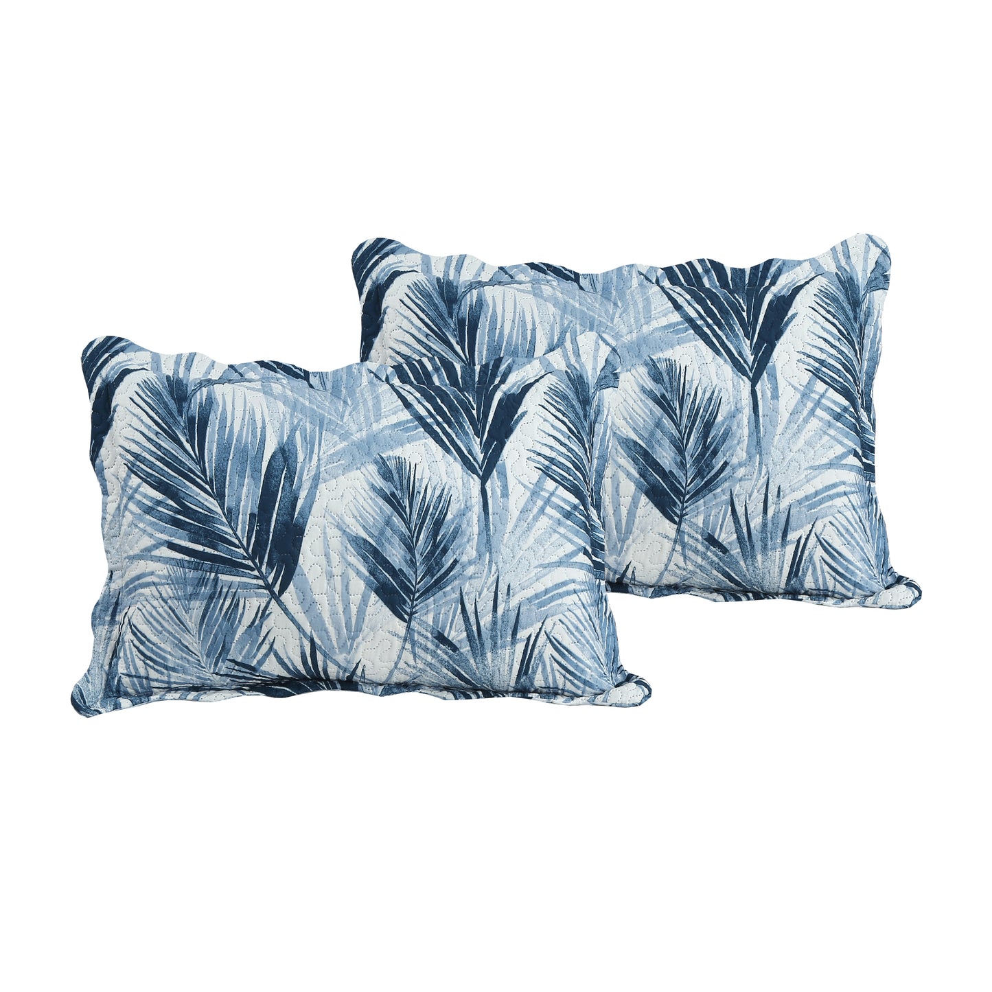 Printed Embossed Pinsonic Soft Bedding Summer Quilt Set, Modern Blue Leaves