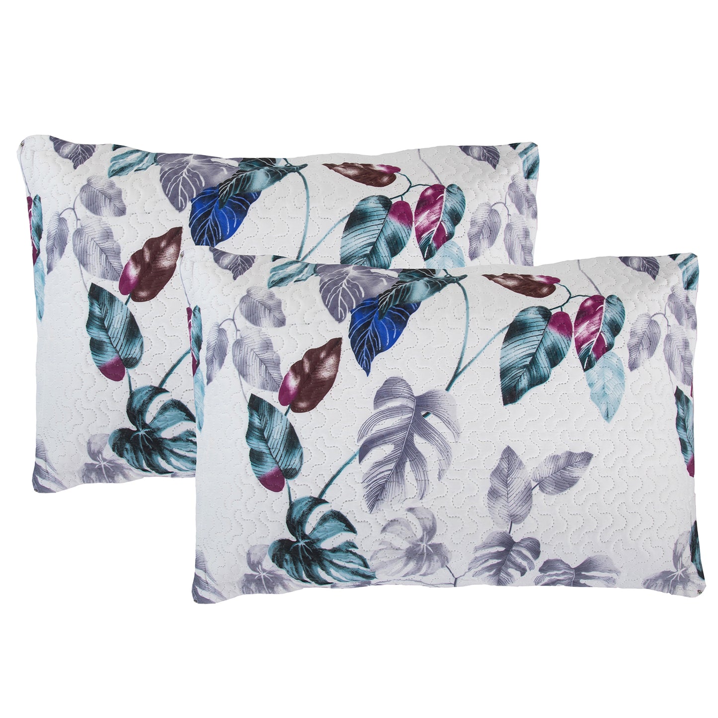 Printed Embossed Pinsonic Soft Bedding Summer Quilt Set, Modern Green Leaves