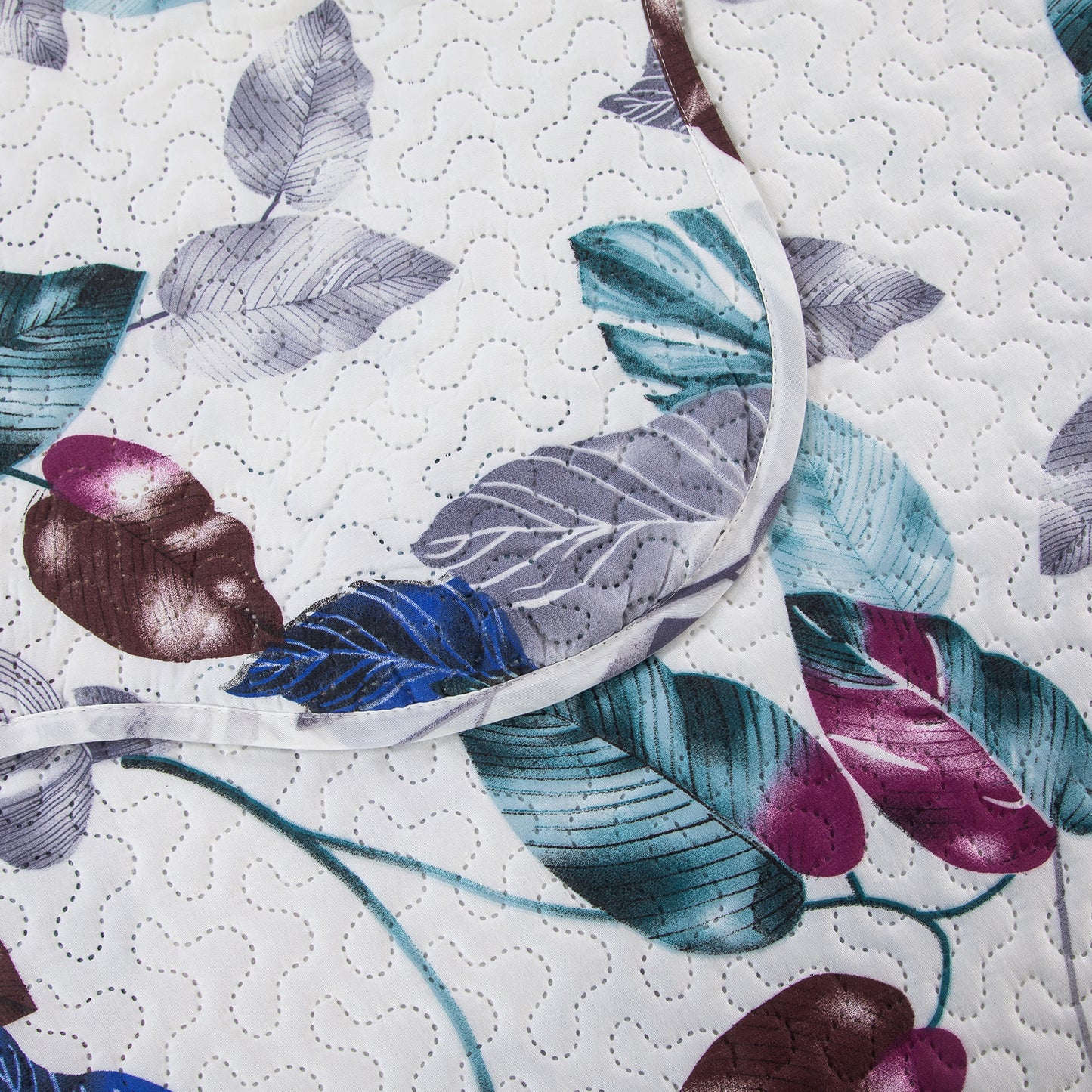 Printed Embossed Pinsonic Soft Bedding Summer Quilt Set, Modern Green Leaves