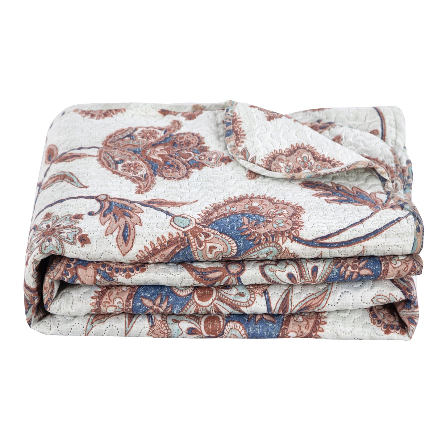 Printed Embossed Pinsonic Soft Bedding Summer Quilt Set, Taupe Paisley Floral