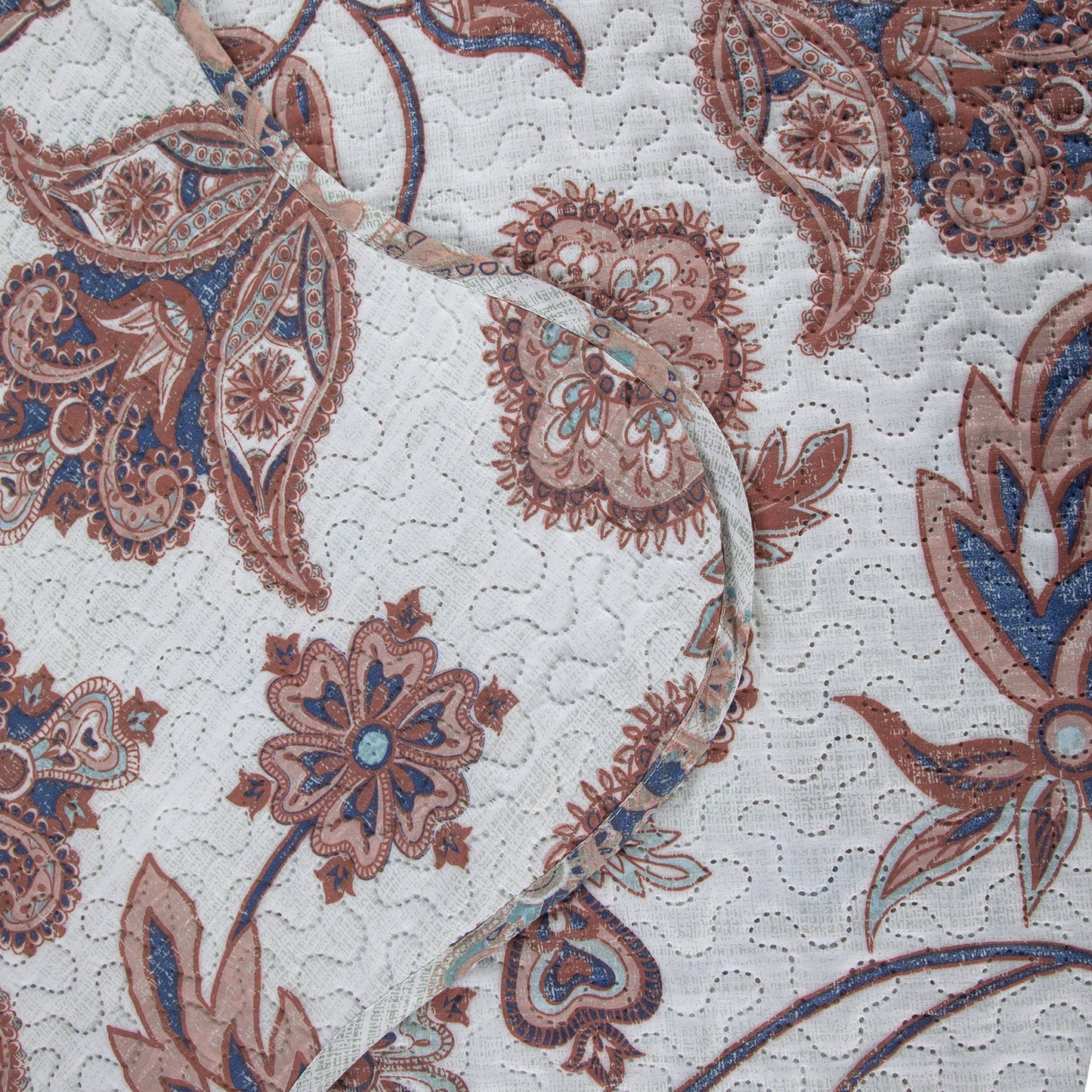 Printed Embossed Pinsonic Soft Bedding Summer Quilt Set, Taupe Paisley Floral