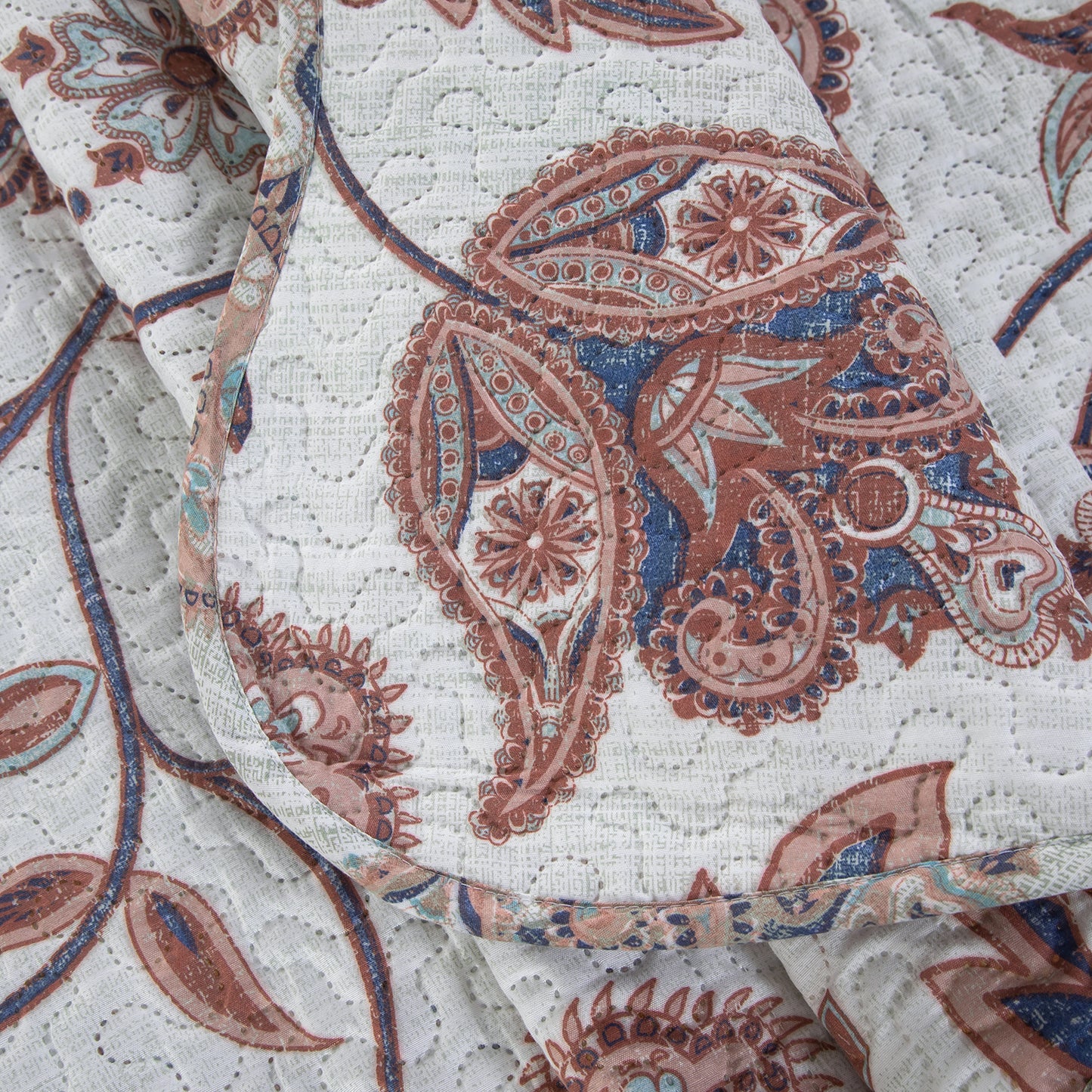 Printed Embossed Pinsonic Soft Bedding Summer Quilt Set, Taupe Paisley Floral