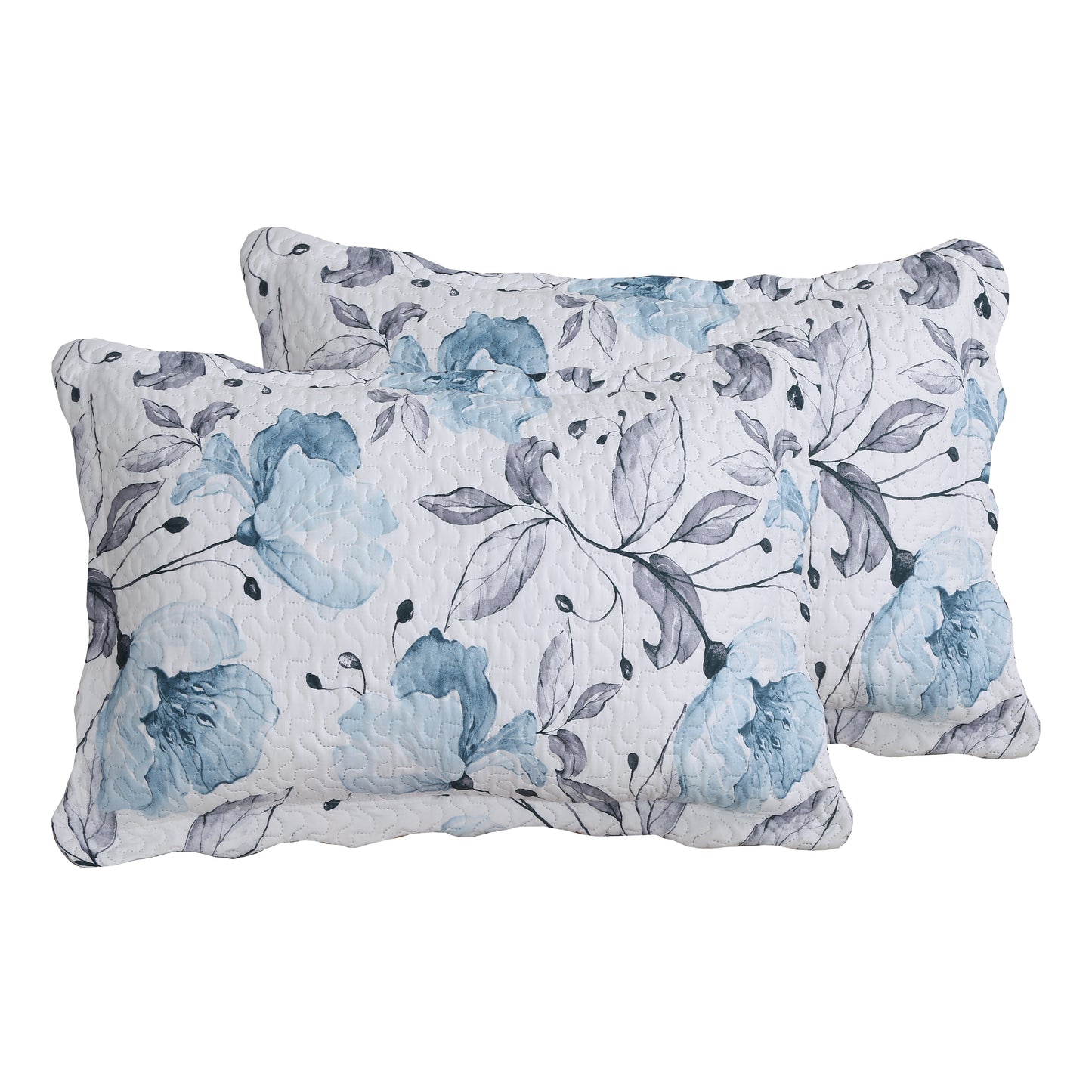 Printed Embossed Pinsonic Soft Bedding Summer Quilt Set, Blue Floral
