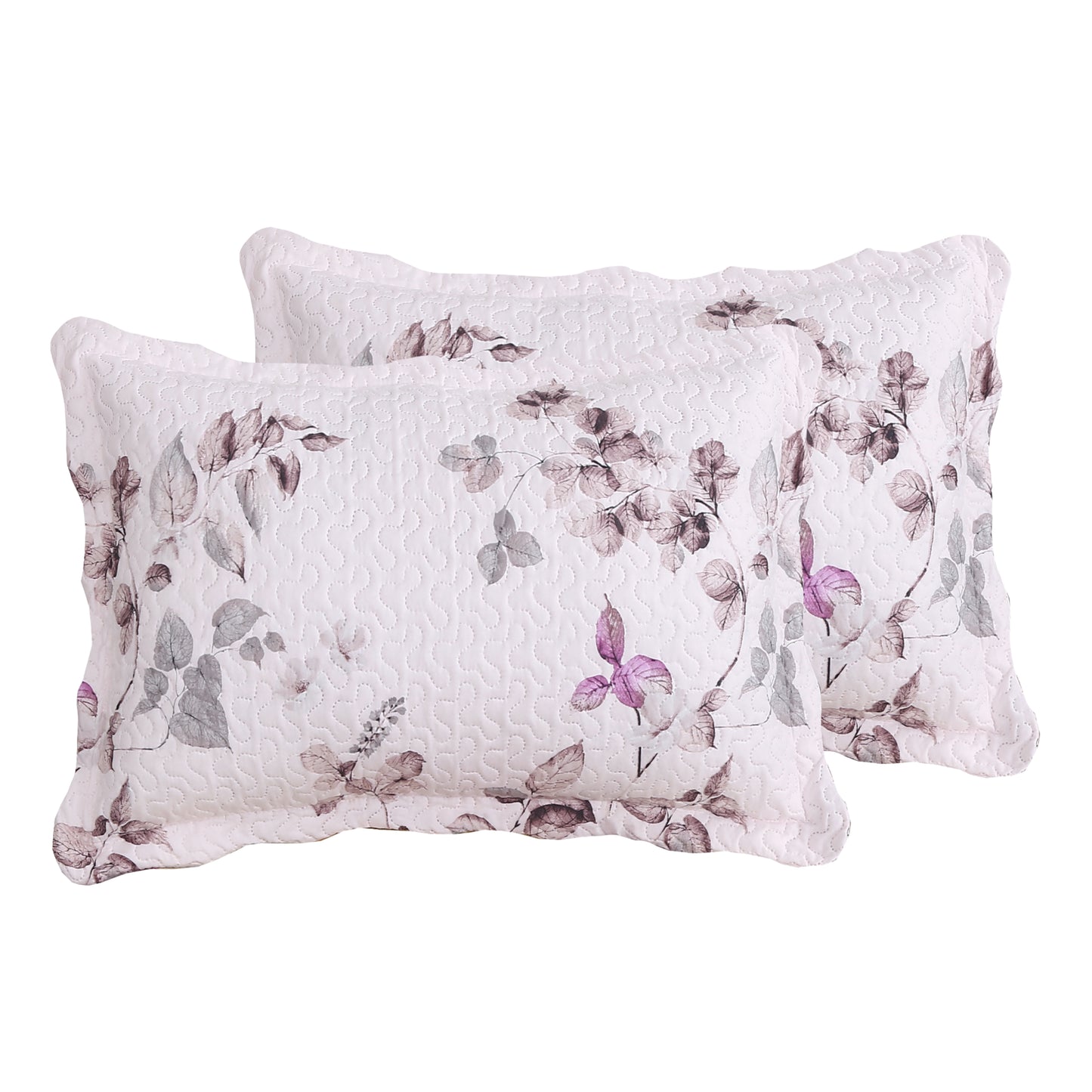 Printed Embossed Pinsonic Soft Bedding Summer Quilt Set, Purple Pink Floral