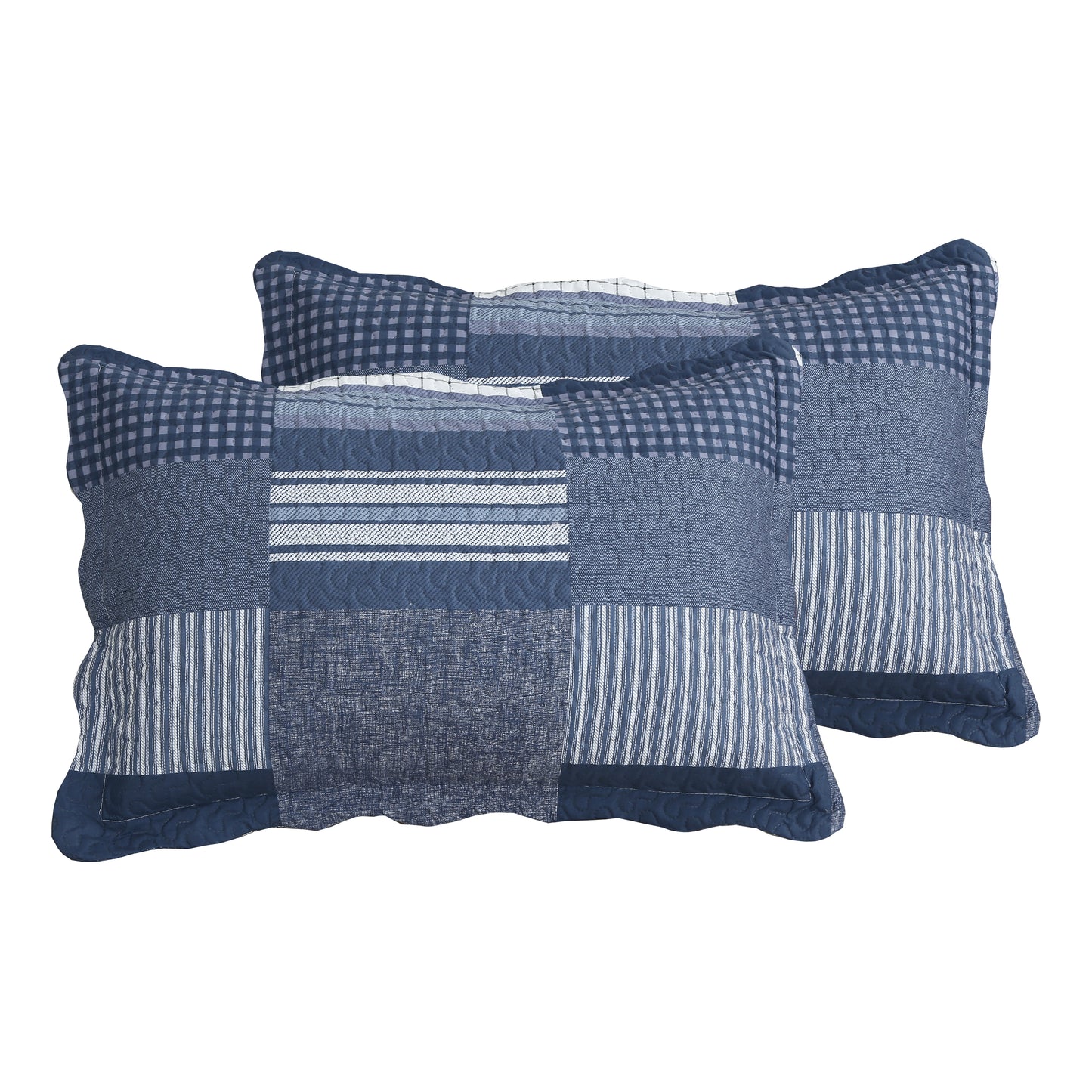 Printed Embossed Pinsonic Soft Bedding Summer Quilt Set, Navy White Plaid