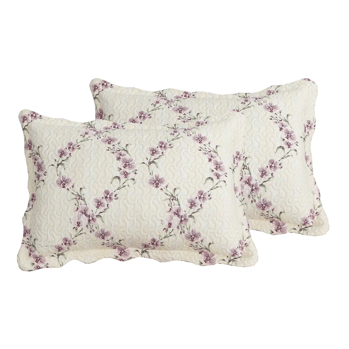 Printed Embossed Pinsonic Soft Bedding Summer Quilt Set, Purple Orchid Floral