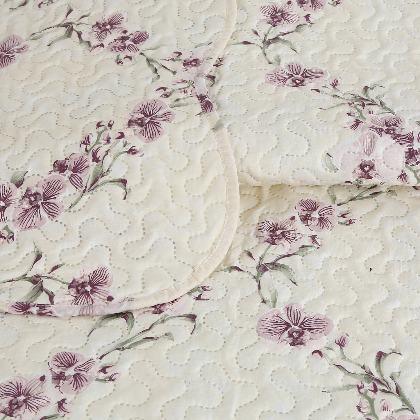 Printed Embossed Pinsonic Soft Bedding Summer Quilt Set, Purple Orchid Floral