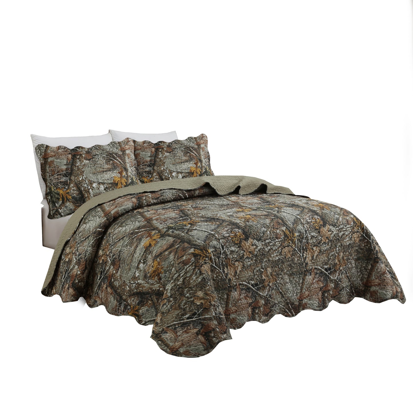 Printed Embossed Pinsonic Soft Bedding Summer Quilt Set, Rustic Woodland Camouflage