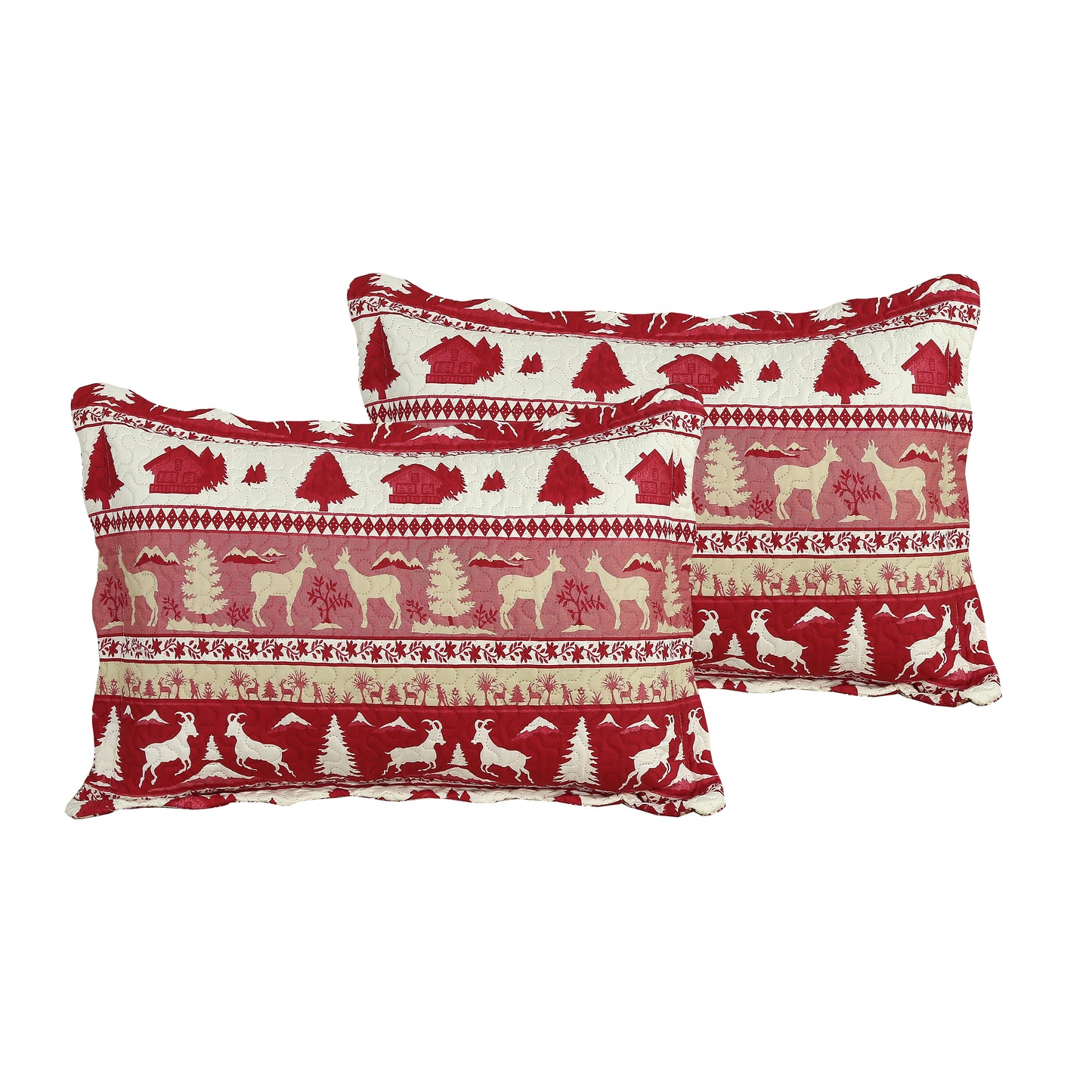 Printed Embossed Pinsonic Soft Bedding Summer Quilt Set, Cabin Red Goat