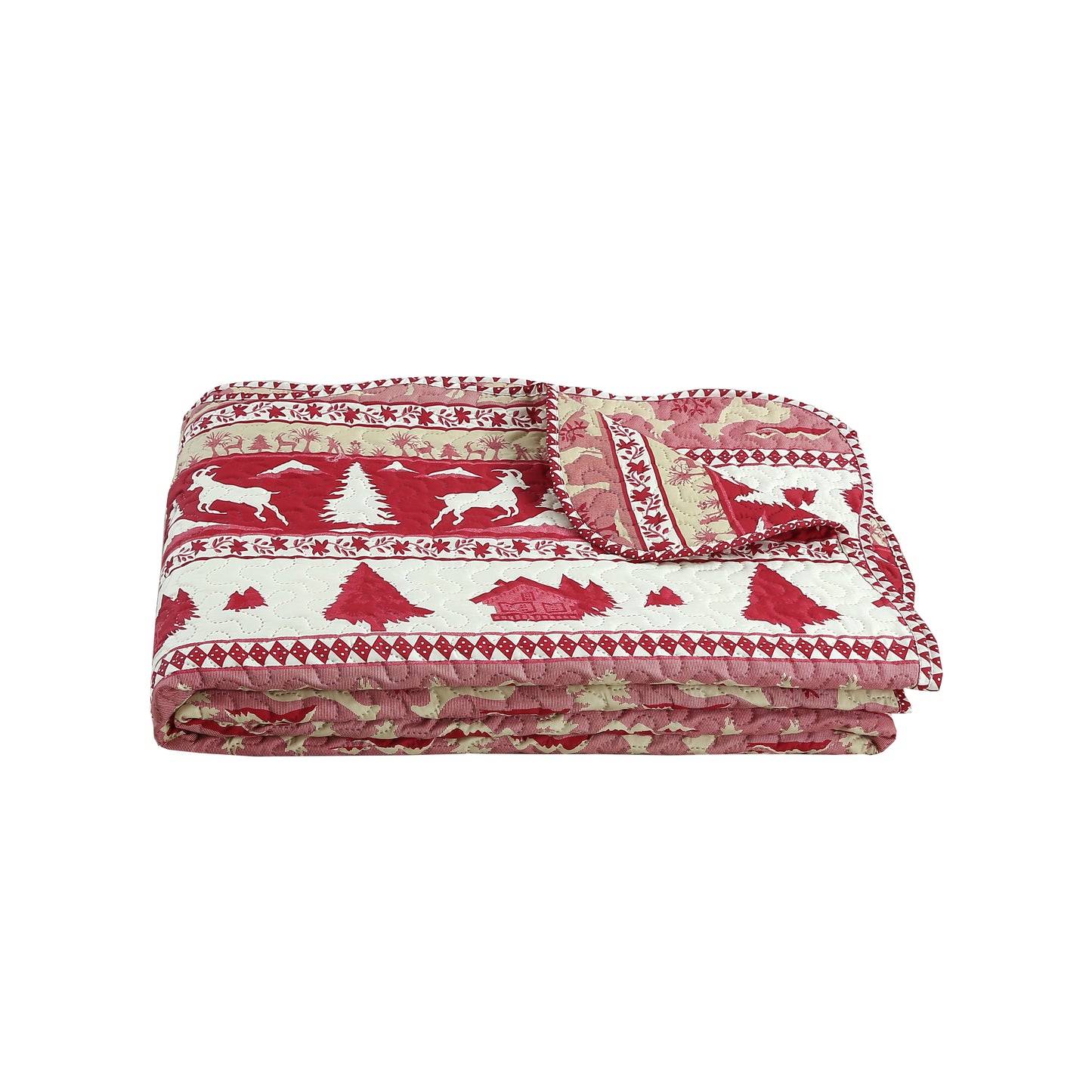 Printed Embossed Pinsonic Soft Bedding Summer Quilt Set, Cabin Red Goat