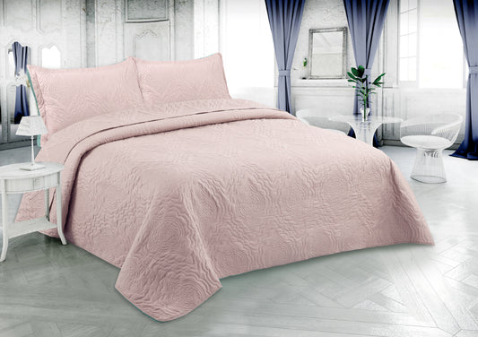Embossed Pinsonic Solid Bedding Soft Summer Quilt Set, Pink Color