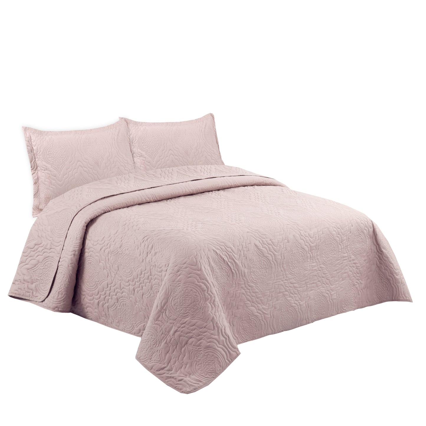 Embossed Pinsonic Solid Bedding Soft Summer Quilt Set, Pink Color