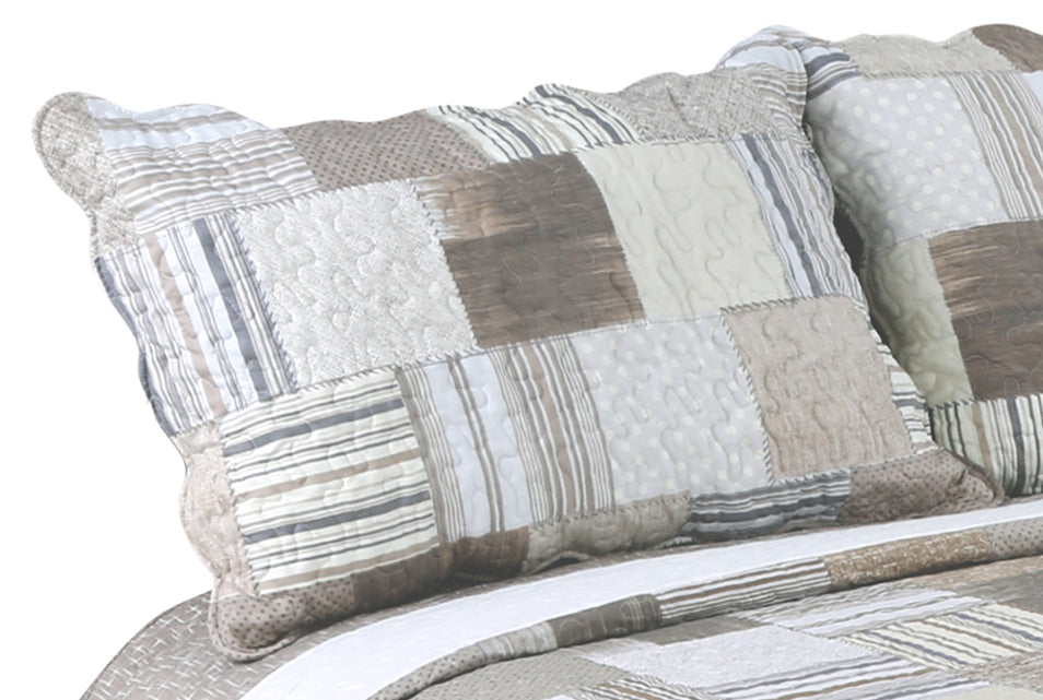 Printed Stitching Coverlet Bedspread Soft Bedding Summer Quilt Set, Taupe Modern Plaid