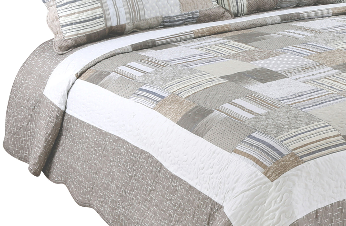 Printed Stitching Coverlet Bedspread Soft Bedding Summer Quilt Set, Taupe Modern Plaid