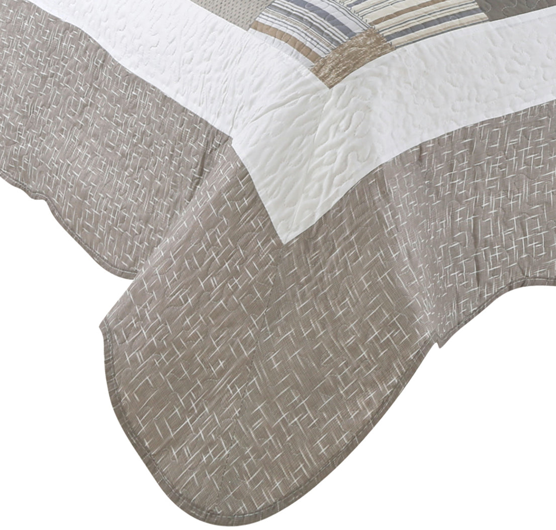 Printed Stitching Coverlet Bedspread Soft Bedding Summer Quilt Set, Taupe Modern Plaid