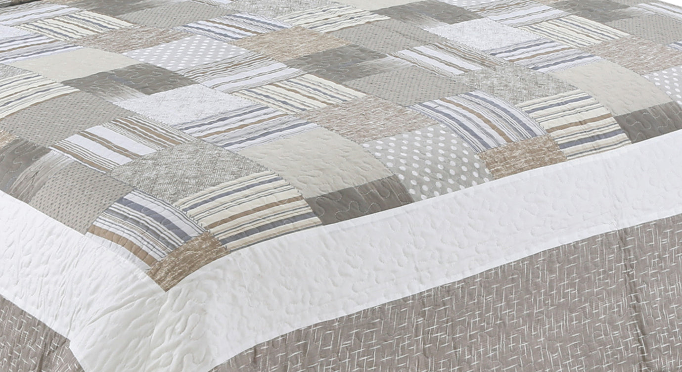 Printed Stitching Coverlet Bedspread Soft Bedding Summer Quilt Set, Taupe Modern Plaid