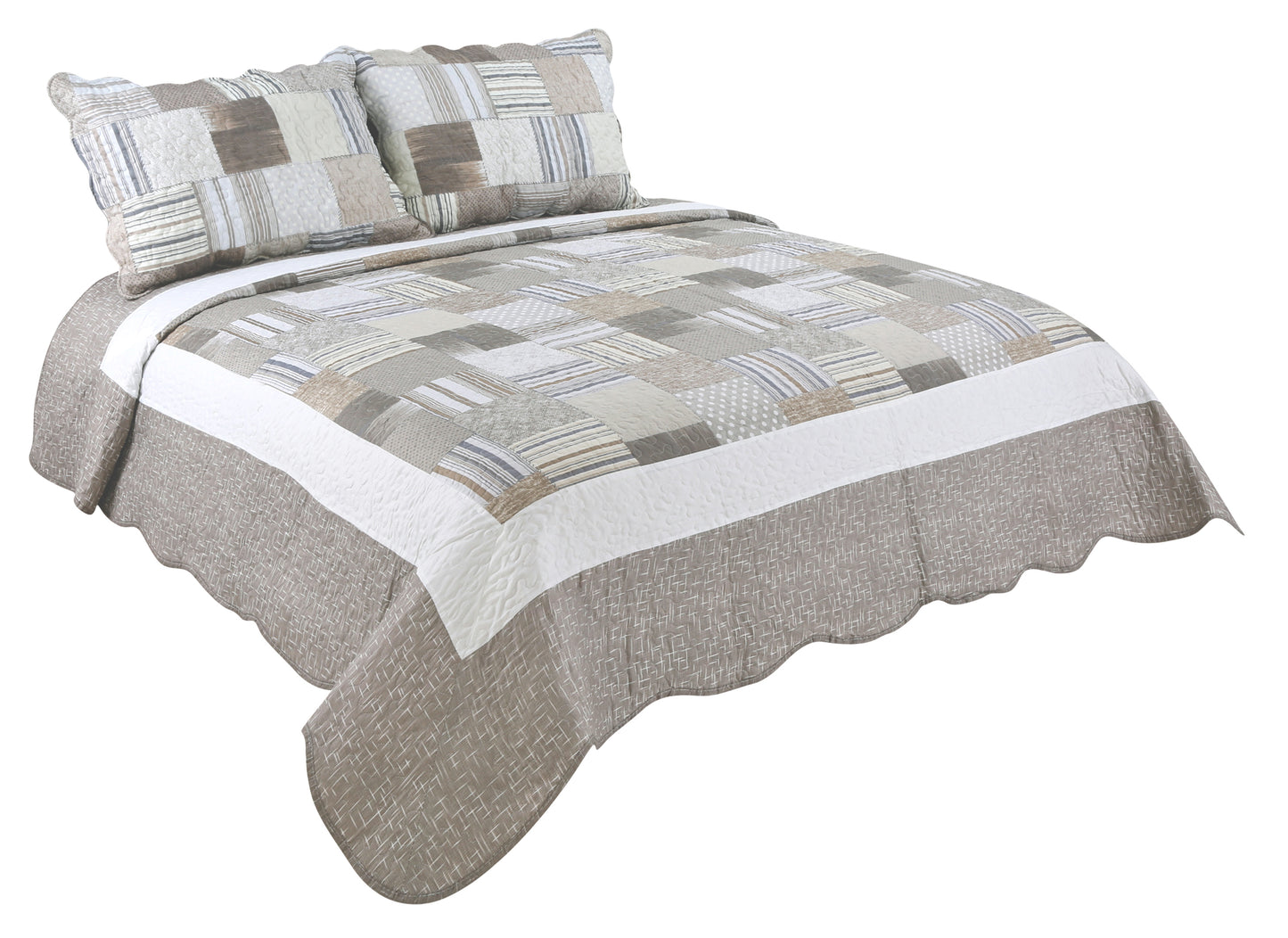 Printed Stitching Coverlet Bedspread Soft Bedding Summer Quilt Set, Taupe Modern Plaid