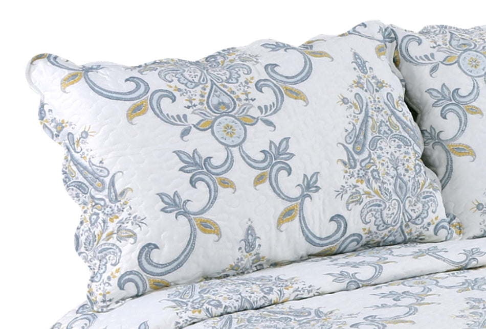 Printed Stitching Coverlet Bedspread Soft Bedding Summer Quilt Set, Blue Yellow Paisley