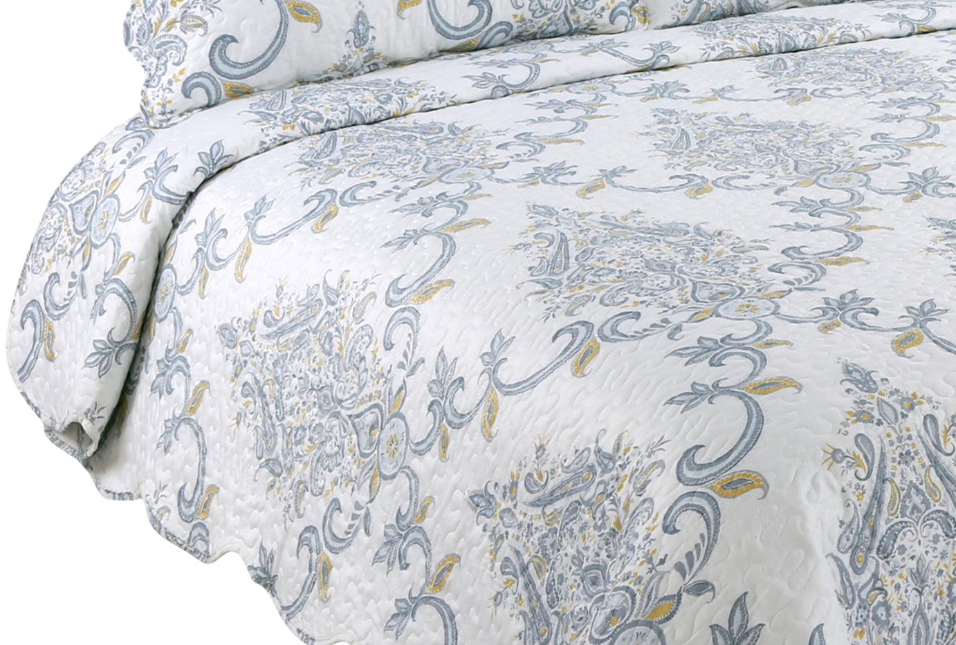 Printed Stitching Coverlet Bedspread Soft Bedding Summer Quilt Set, Blue Yellow Paisley