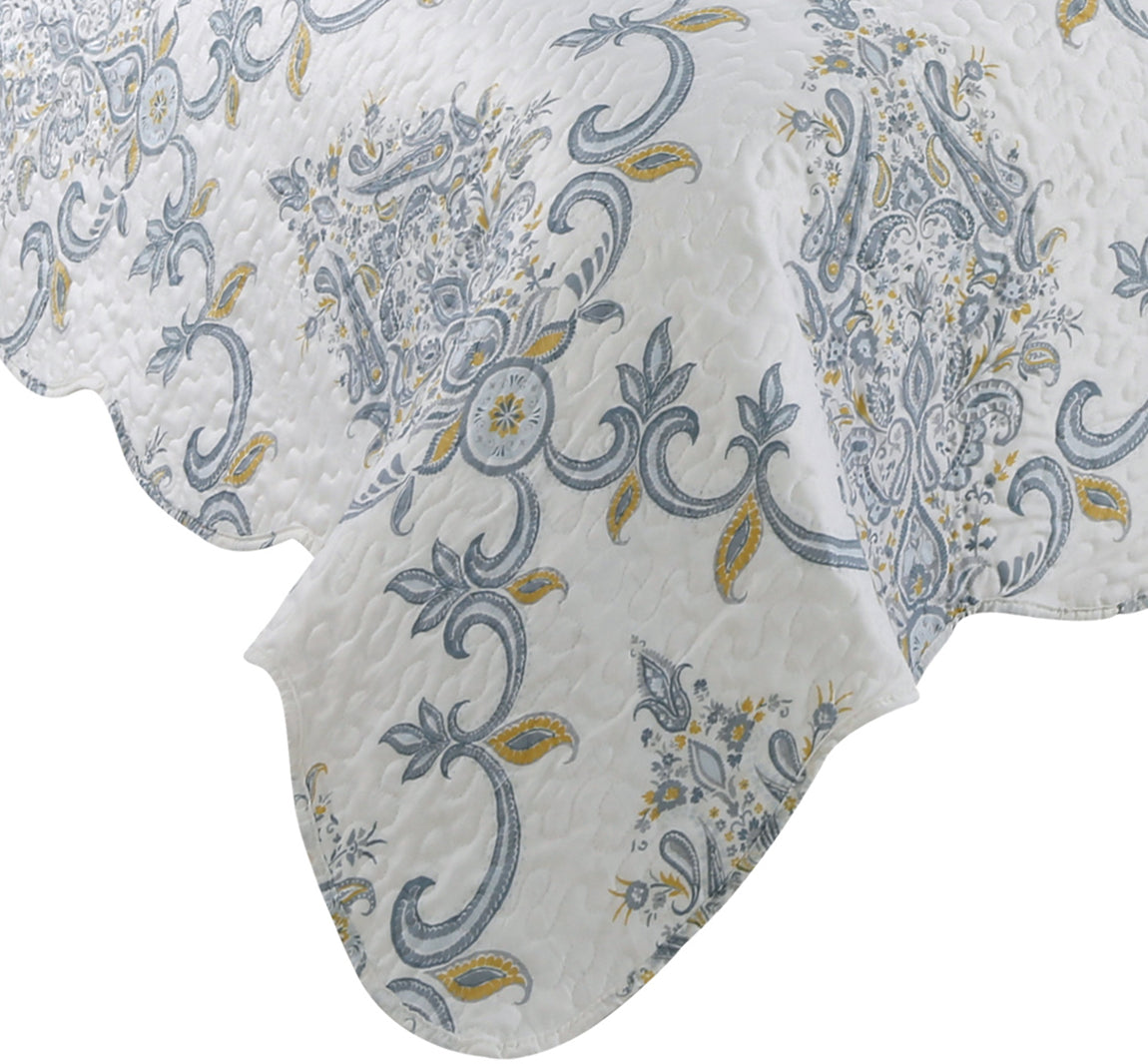 Printed Stitching Coverlet Bedspread Soft Bedding Summer Quilt Set, Blue Yellow Paisley