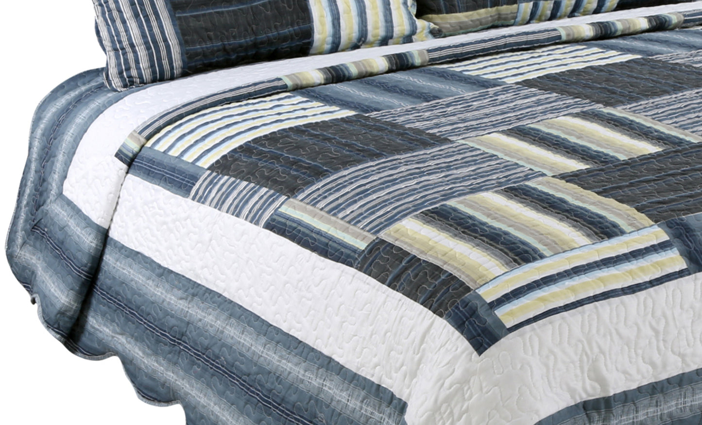 Printed Stitching Coverlet Bedspread Soft Bedding Summer Quilt Set, Navy Blue Plaid